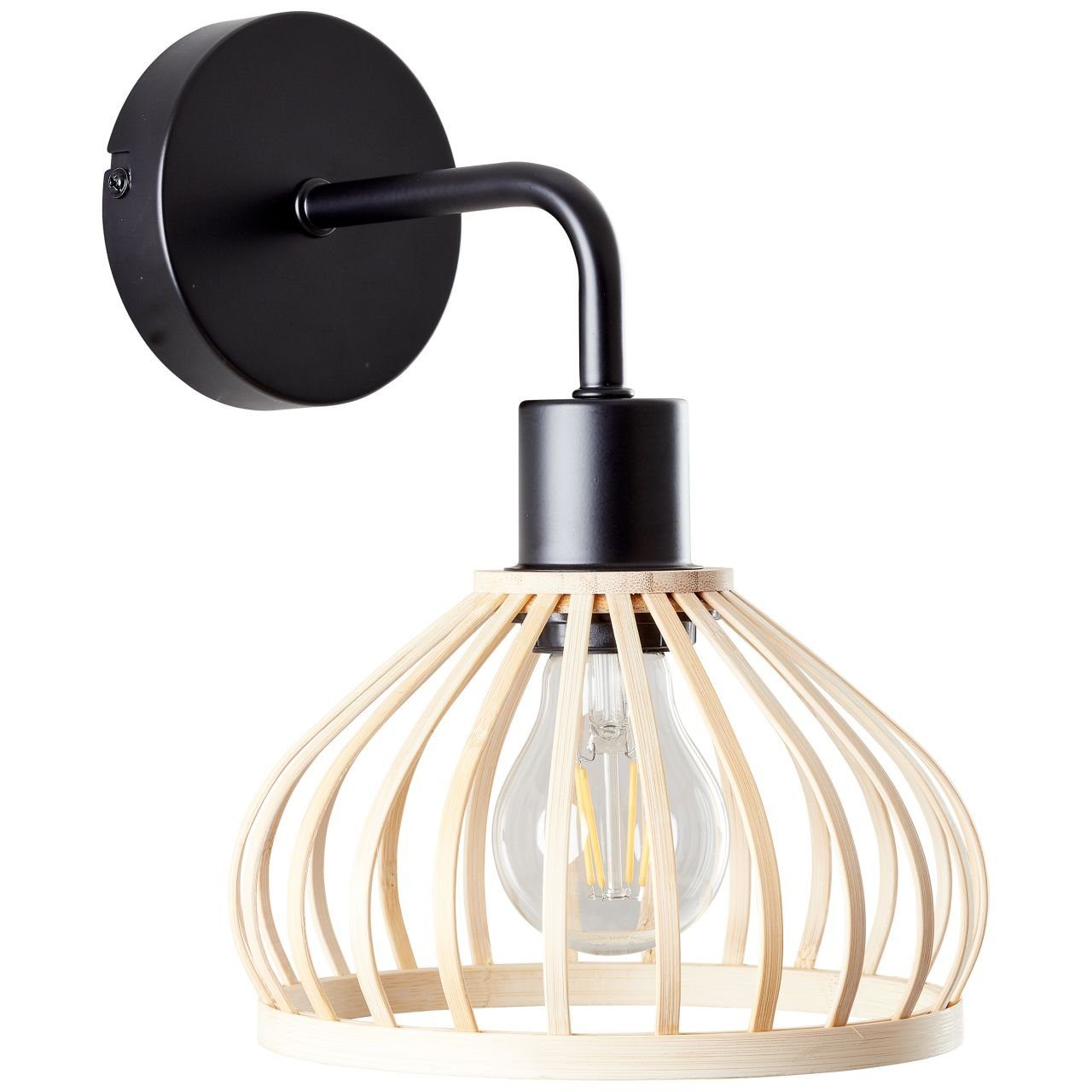 Brilliant Leuchten Wandlamp Norah Wandlamp met bamboekap - Nature Style - 27x19x23 cm - E27 fitting (1 stuk)