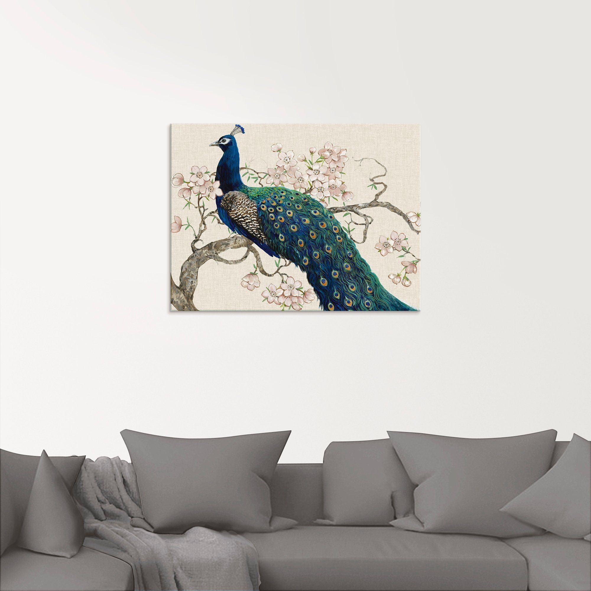 Artland Print op glas Pauw & bloemen II in verschillende maten