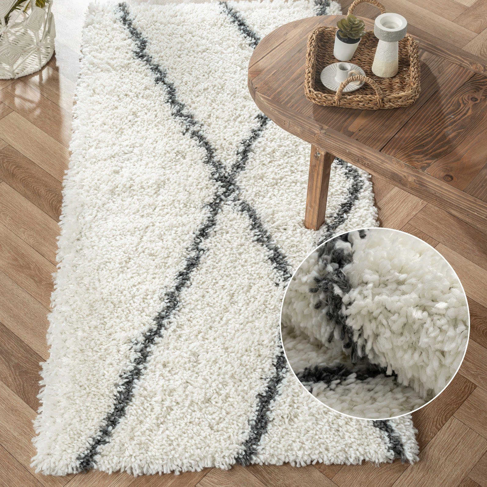 Myflair Möbel & Accessoires Hoogpolig vloerkleed My Shaggy Raute Shaggy, Scandi ruiten ontwerp, licht glanzend, extra fluffy