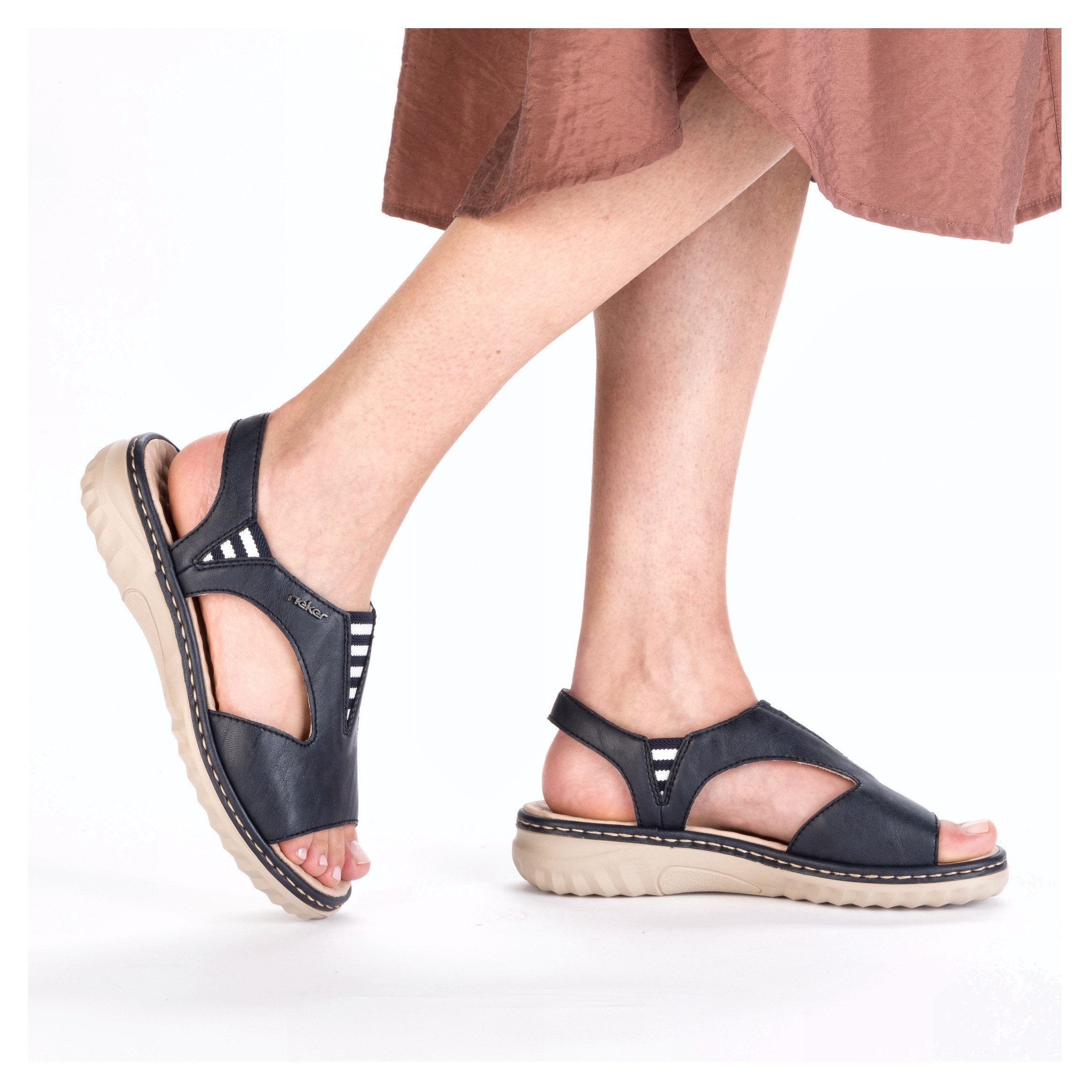 Rieker Sandalen , zomer schoen, sandalette, instapschoen met contrasterende siernaad