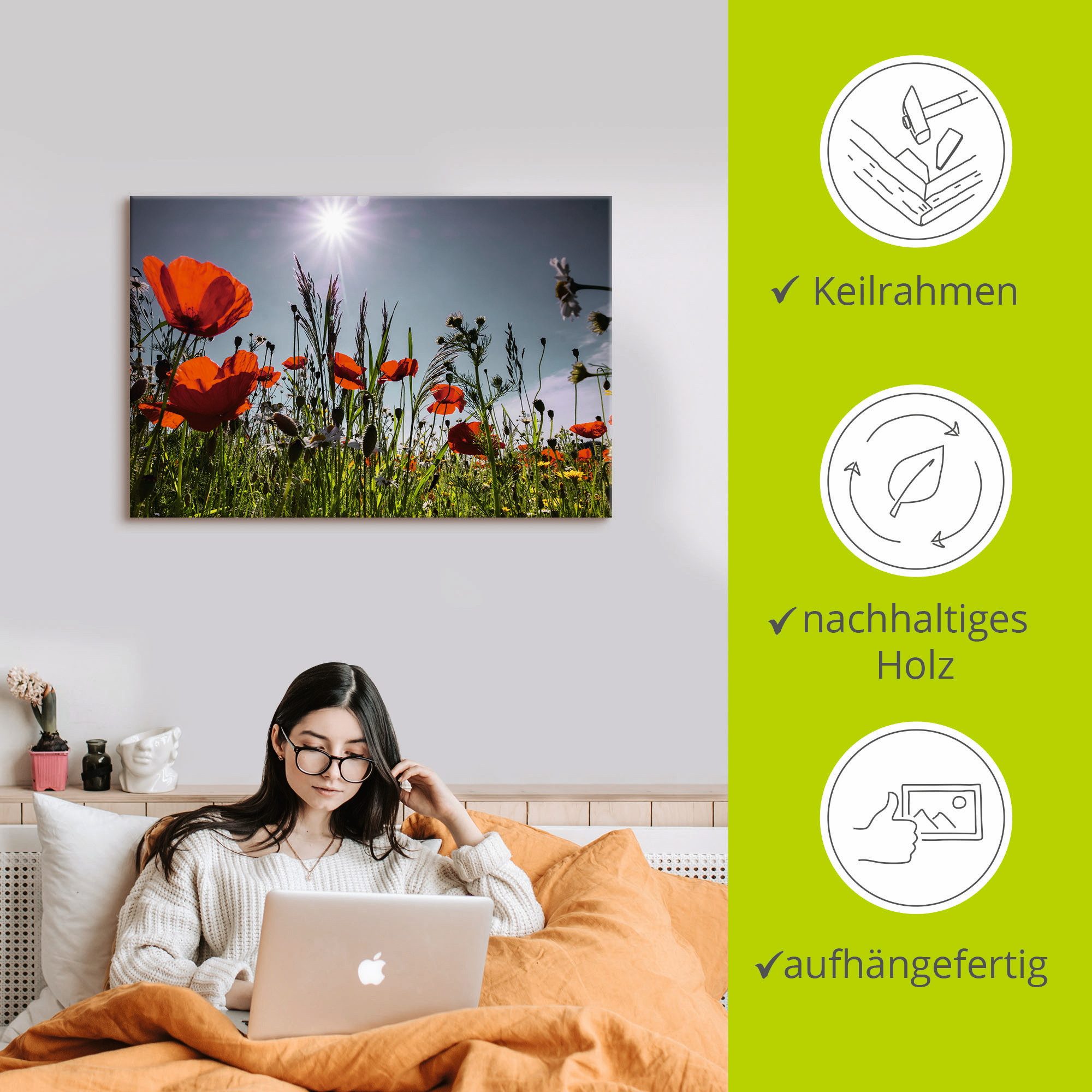 Artland Artprint Klaprozenveld als artprint van aluminium, artprint voor buiten, artprint op linnen, poster in verschillende maten. maten