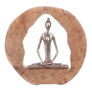 gilde decoratief figuur sculptuur health, zilver-naturel decoratief object, hoogte 27, yoga-lotushouding, met de hand gemaakt, van metaal en hout, met teksthanger, woonkamer (1 stuk) zilver