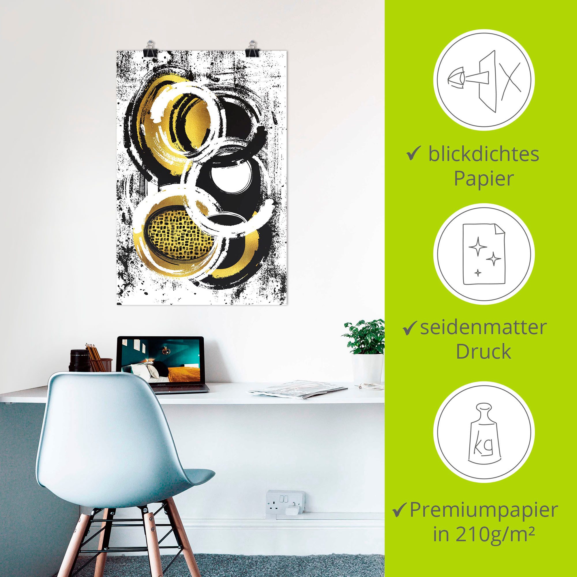 Artland Artprint Abstracte schilderkunst Nr. 2 goudkleur als artprint op linnen, poster, muursticker in verschillende maten