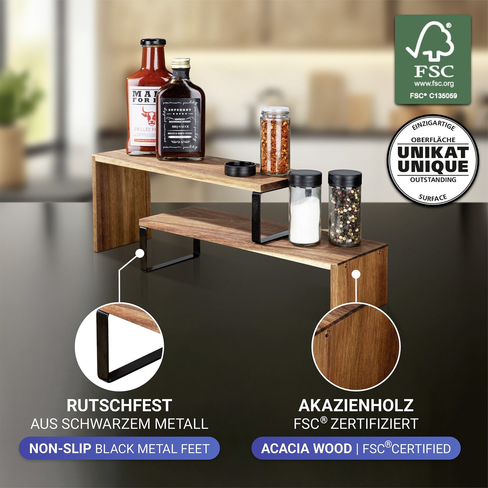 WENKO Keukenrek Model Vali Acacia (2 stuks)