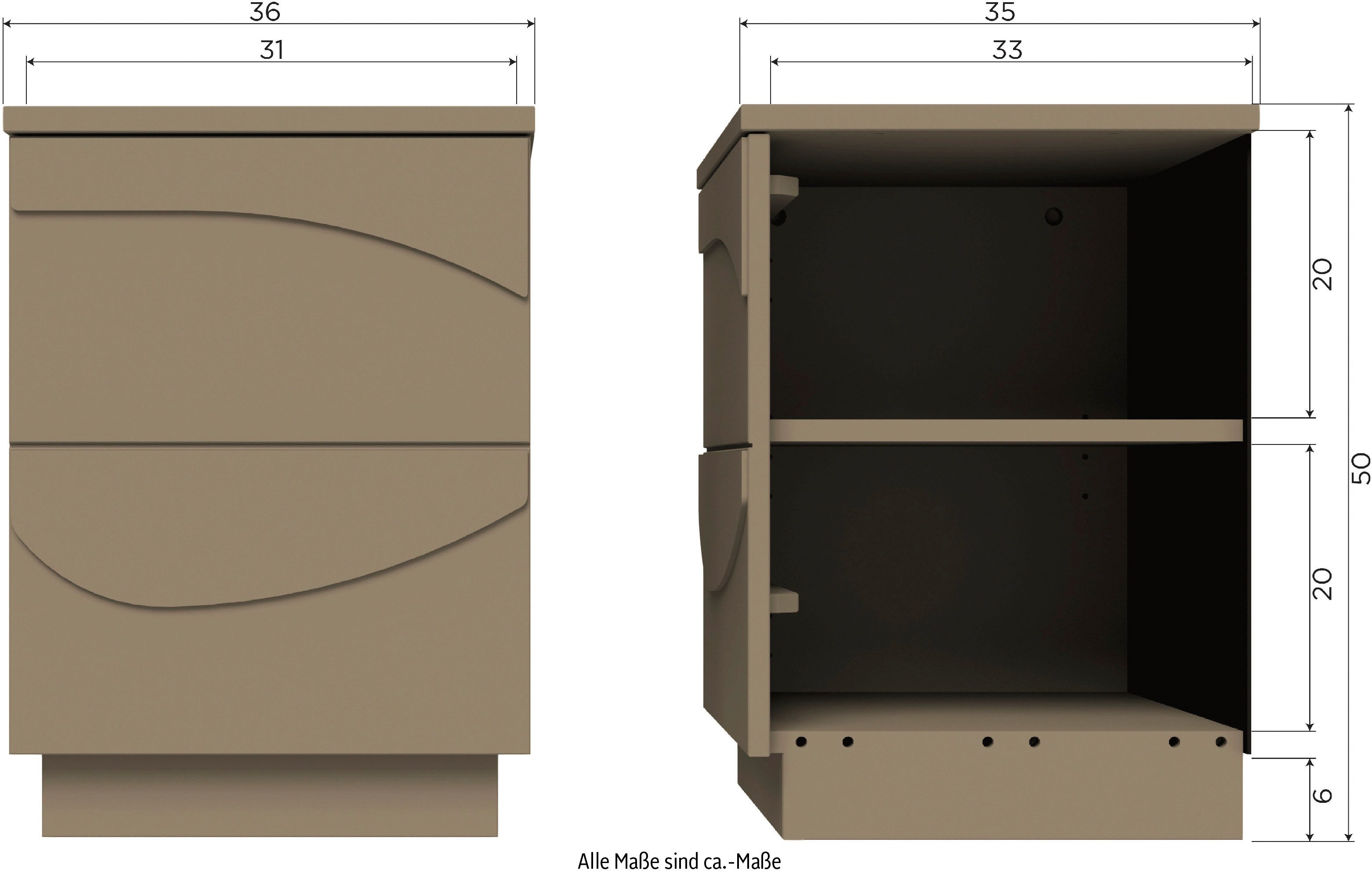 WOOOD Nachtkastje Teo 3d-effect, belastbaar tot 15 kg, push-to-open functie, breedte 36 cm