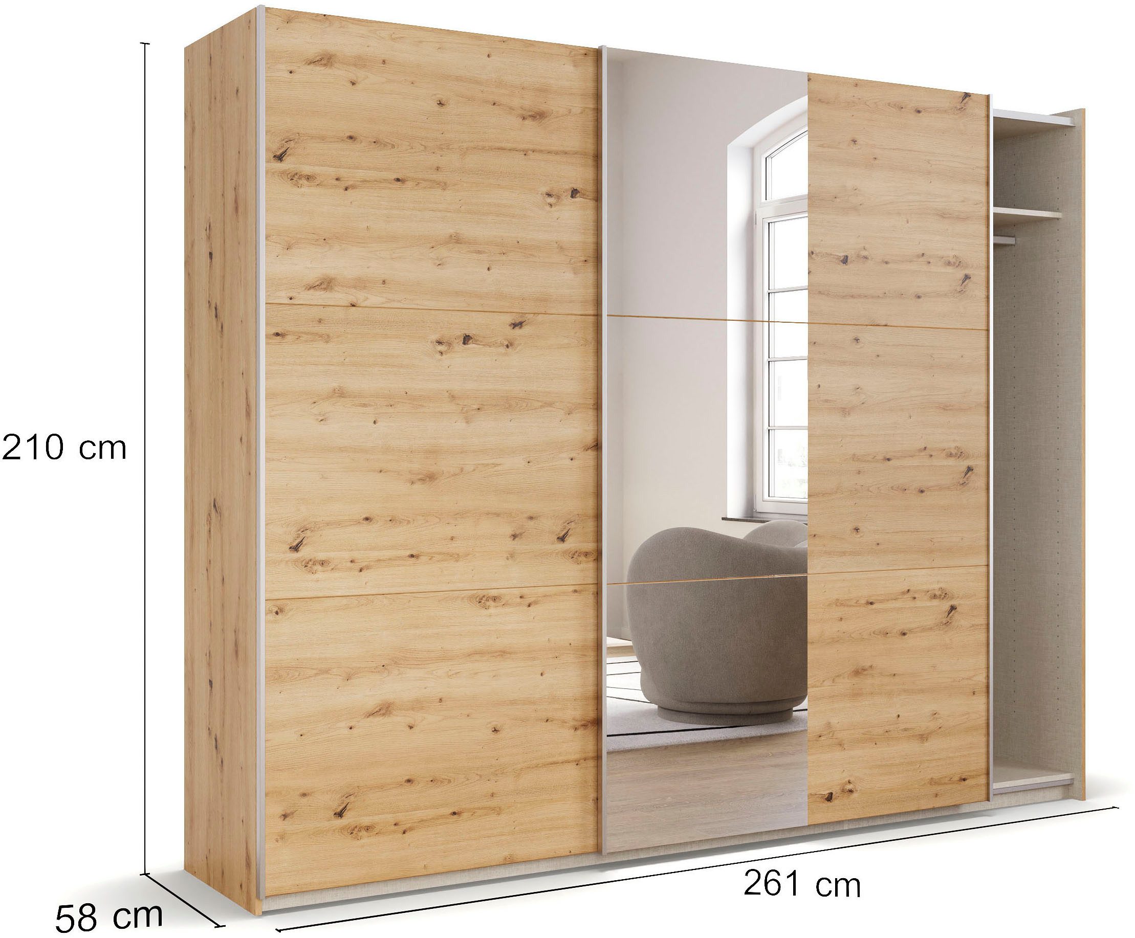 rauch Zweefdeurkast Kledingkast draaideurkast kast garderobe KRONACH TOPSELLER met spiegel en veel opbergruimte, metalen greepstrips, made in germany