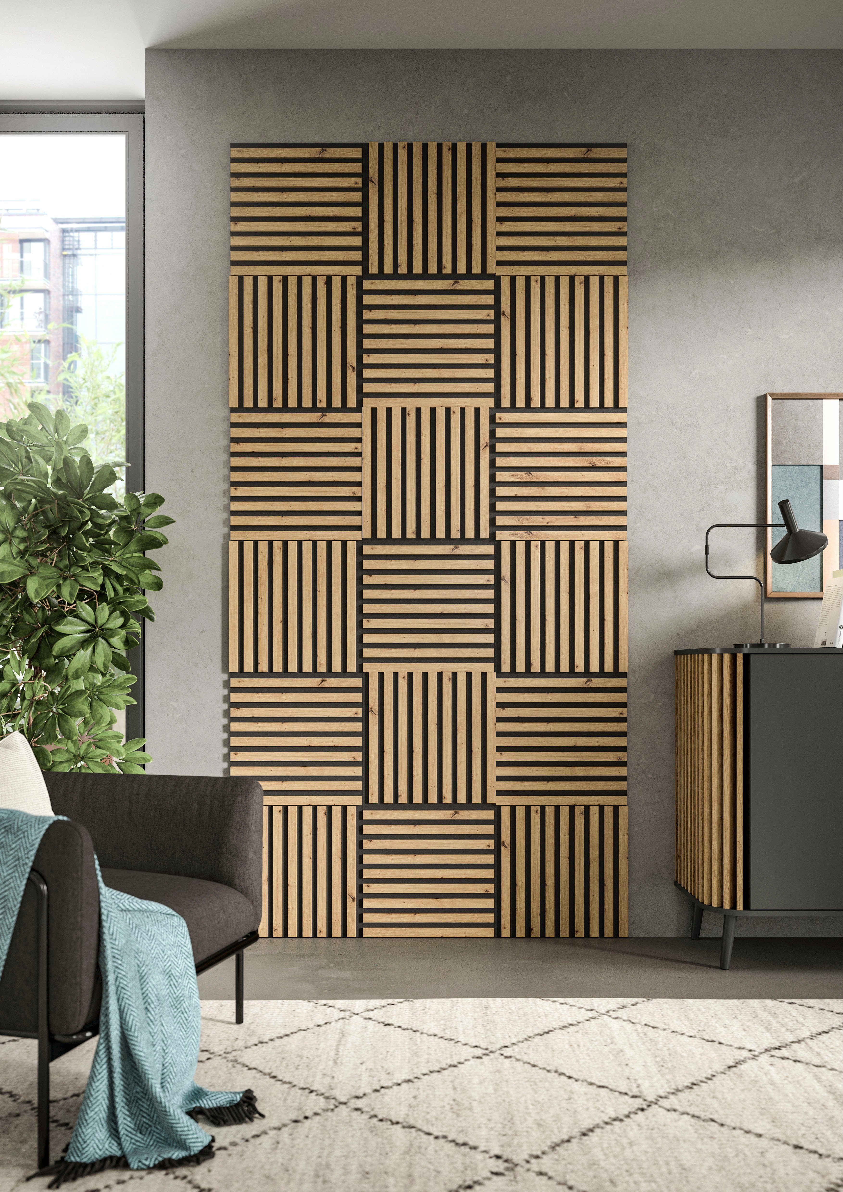 INOSIGN Wandpaneel Silencio, 4-delige set, vierkant elk 40 x 40 cm, inclusief 4 afwerkingslijsten (4-delig)