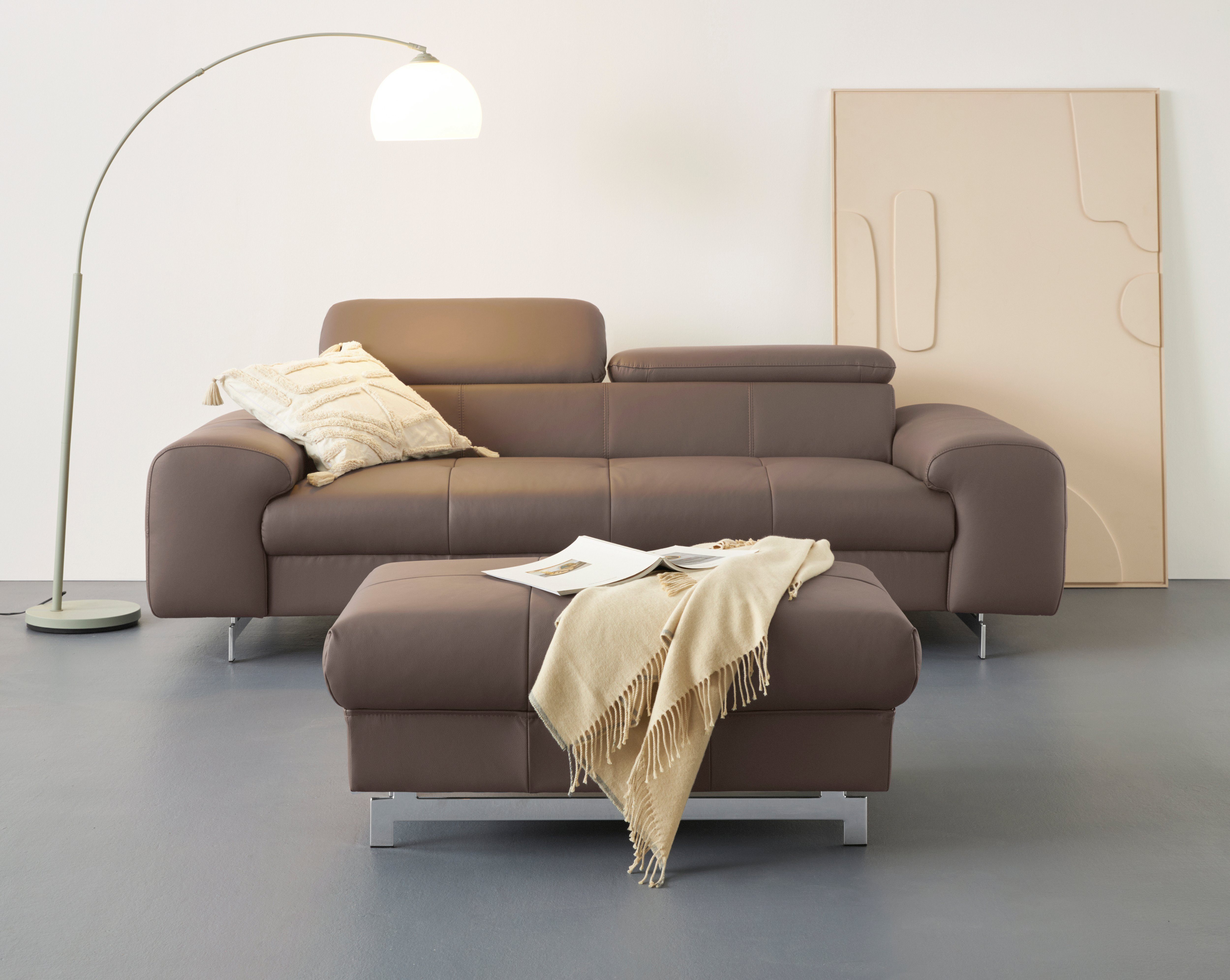 COTTA 3-zitsbank Chef Big-sofa met verstelbare rugleuning, elegante metalen poten