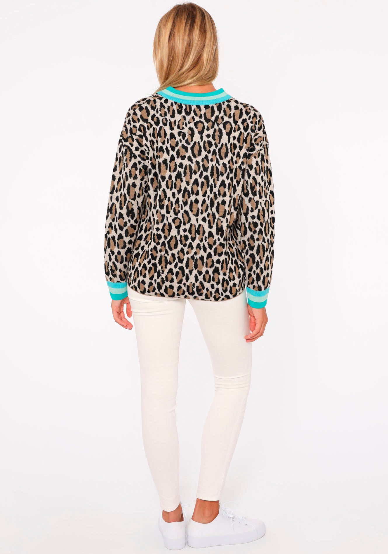 Zwillingsherz Cardigan Leo-strepen met knoopsluiting, wolpercentage en afgezette boorden