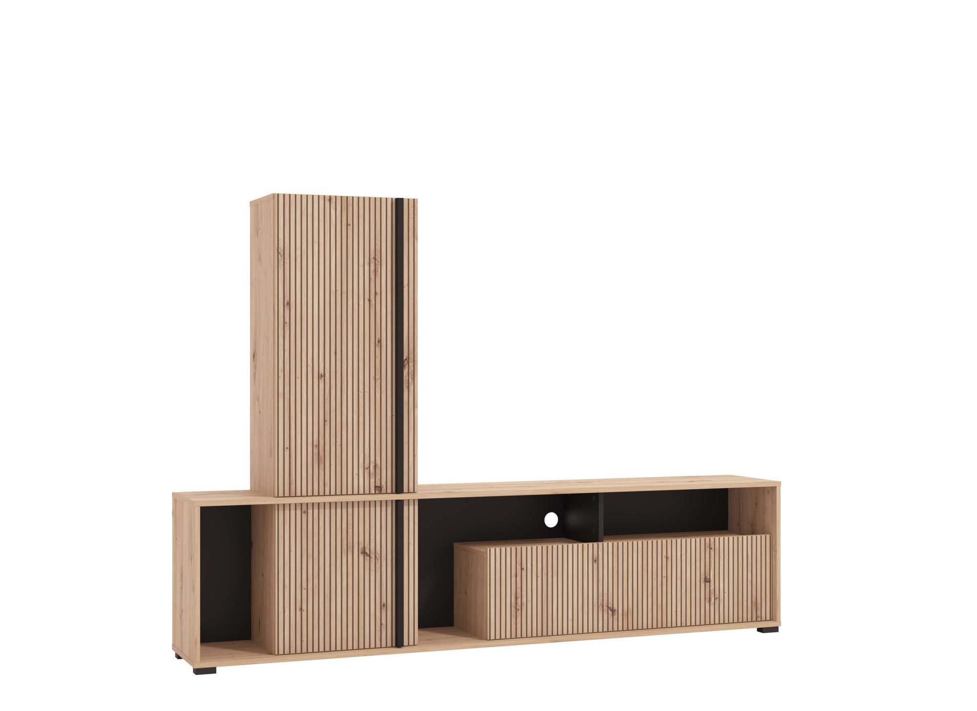 INOSIGN Wandmeubel Chania, 195 cm, incl. TV-meubel en Highboard Trendkleuren, met decoratieve zwarte strepen, in artisan eiken (complete set)