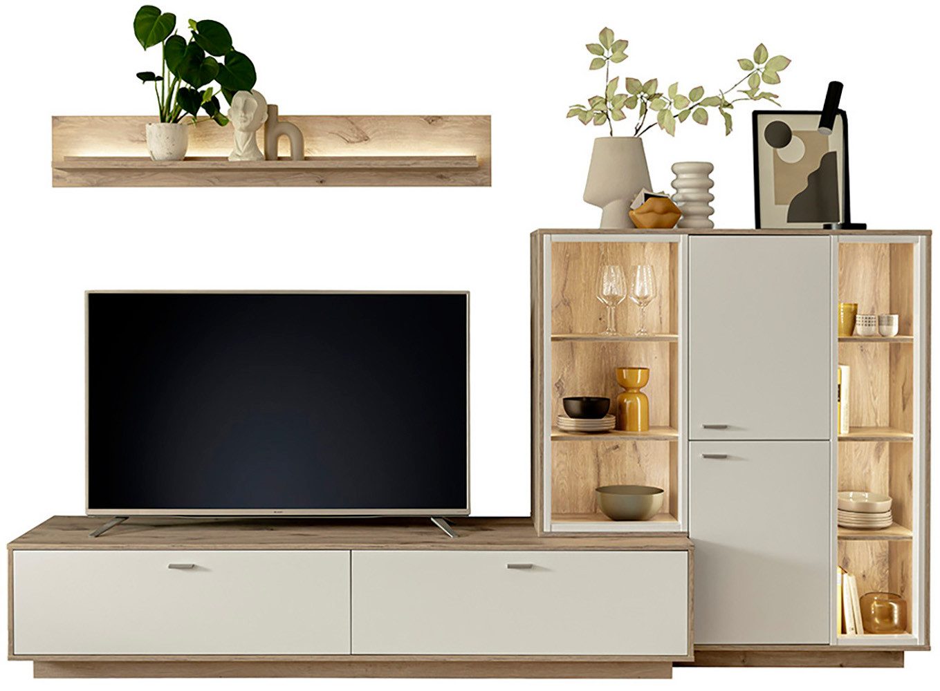 MCA furniture Wandmeubel SANTERNO Woonkamer set (3-delig), deuren & lades gedempt, breedte 287 cm (complete set, 3-delig)
