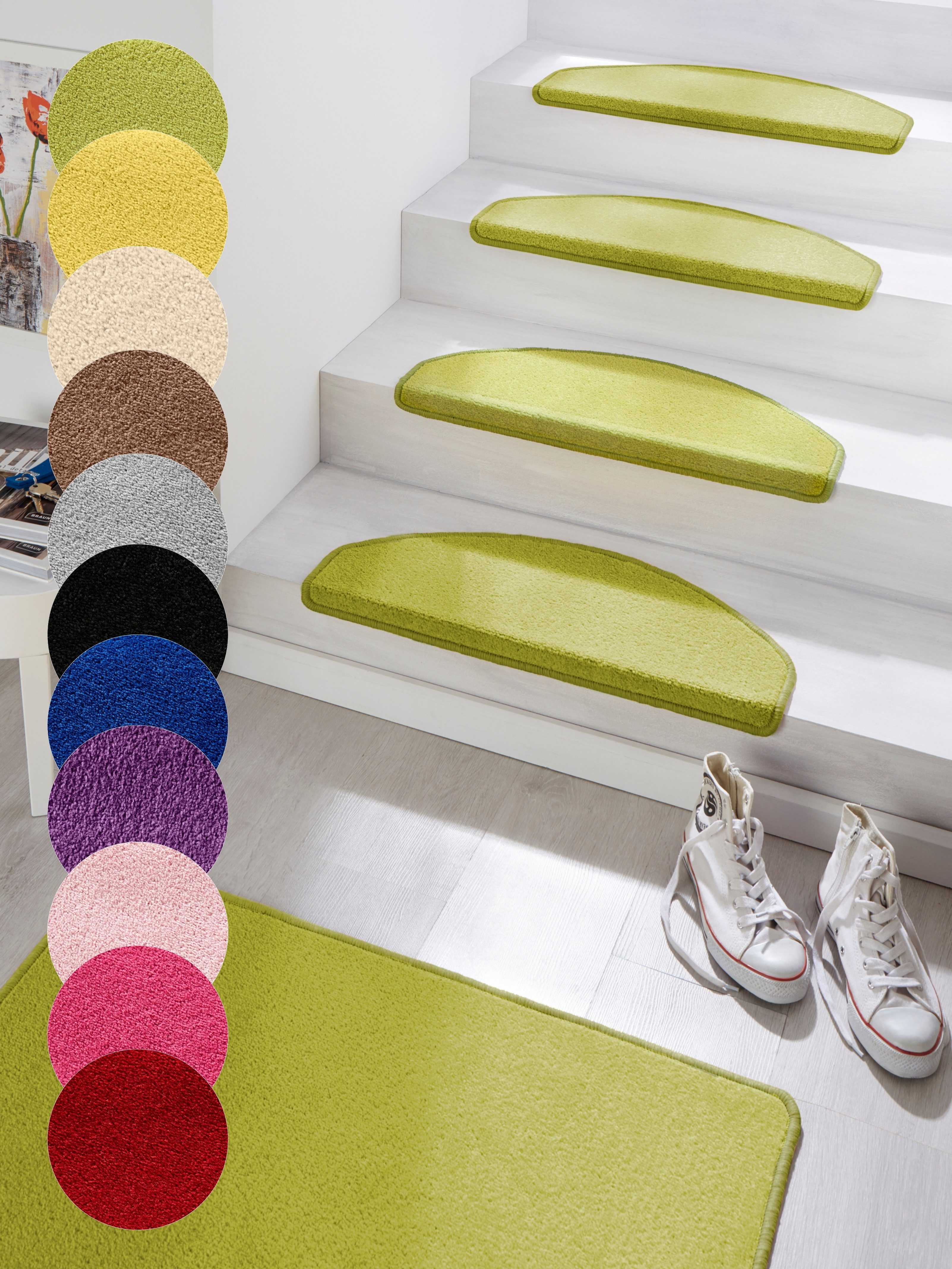 HANSE Home Tredemat Fancy 15 stuks, trapmatten, zelfklevend, traptapijt, traptreden trapbekleding maat 15x 23x65 cm groen