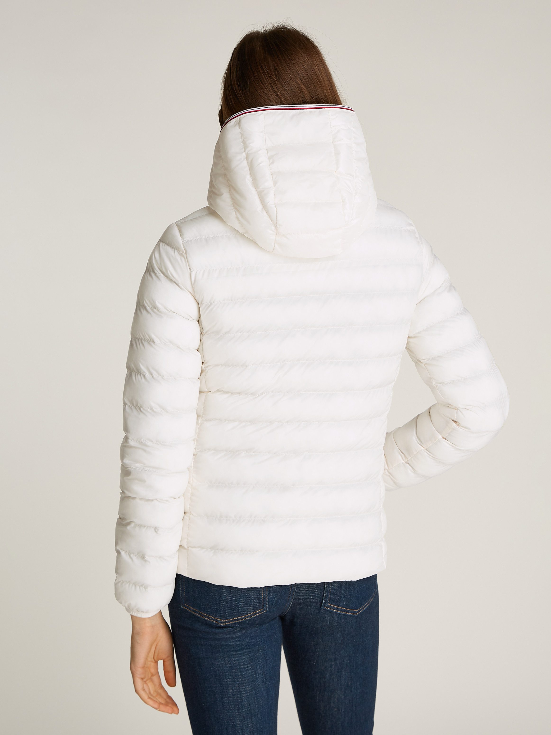 Tommy Hilfiger Gewatteerde jas LW PADDED GLOBAL STRIPE JACKET met merkelastiek op de capuchon (Global Serie TH VROUWEN)