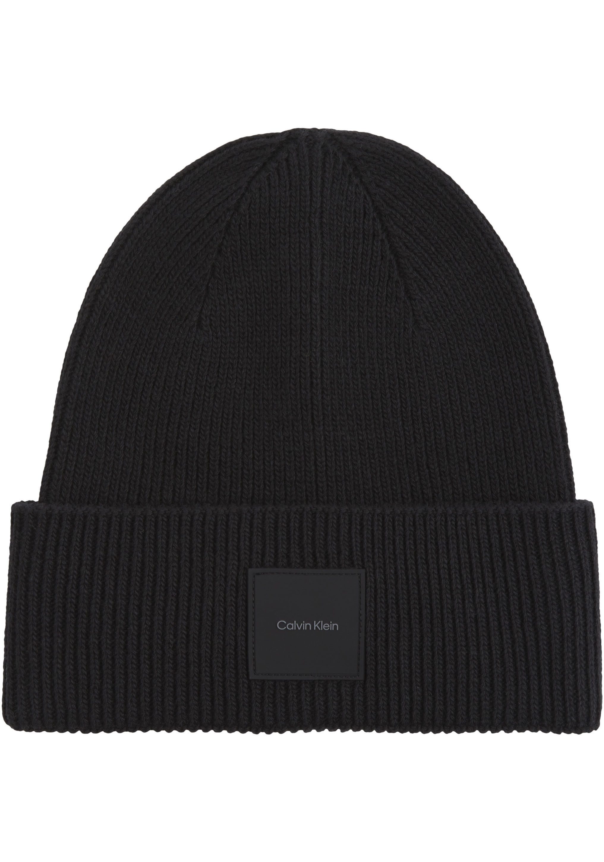 Calvin Klein Zwarte Geribbelde Beanie Muts voor Mannen Black Heren