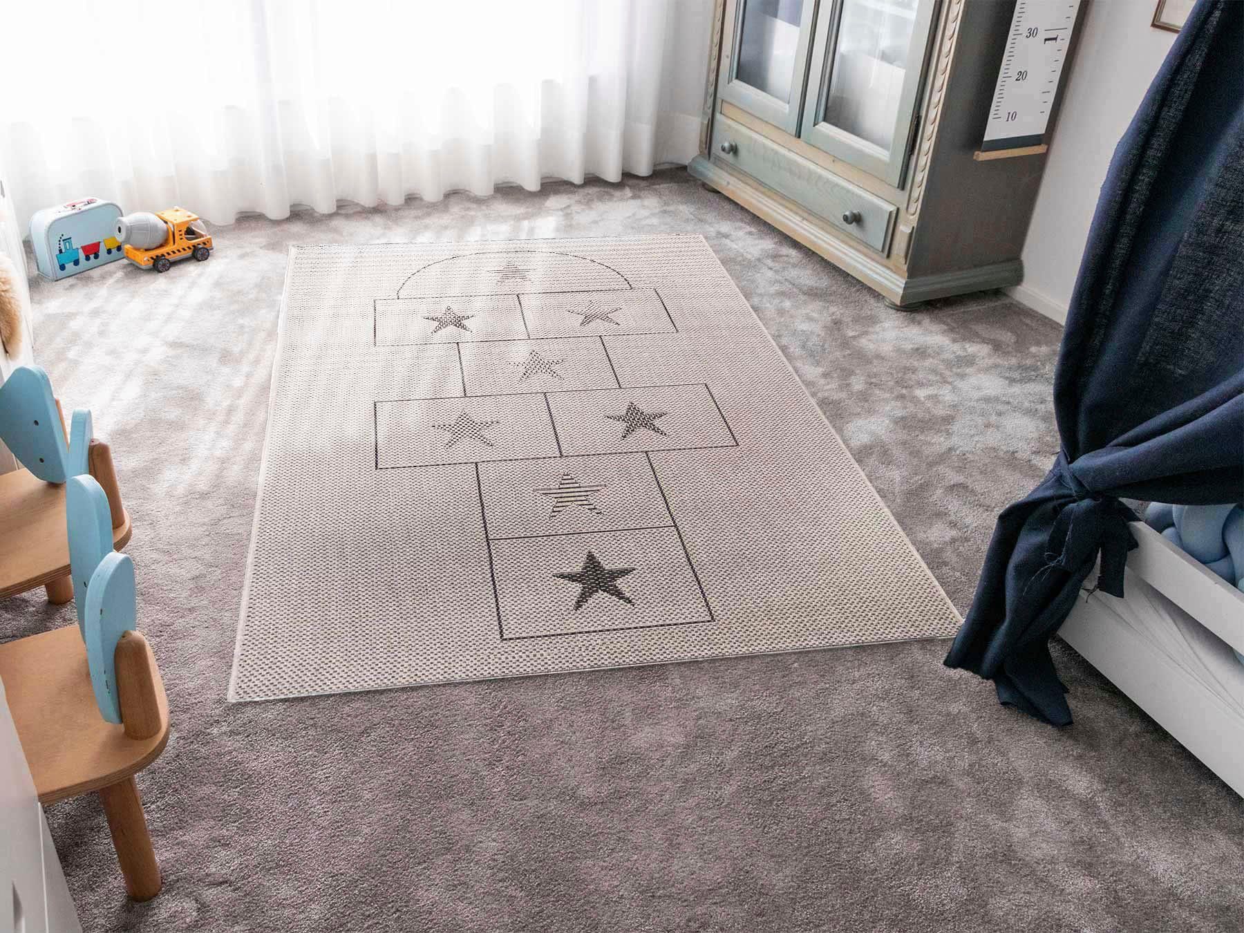 Primaflor-Ideen in Textil Kindervloerkleed CABANE - Springkasteel Platweefsel, speel-vloerkleed hinkelbaan, geschikt voor buiten