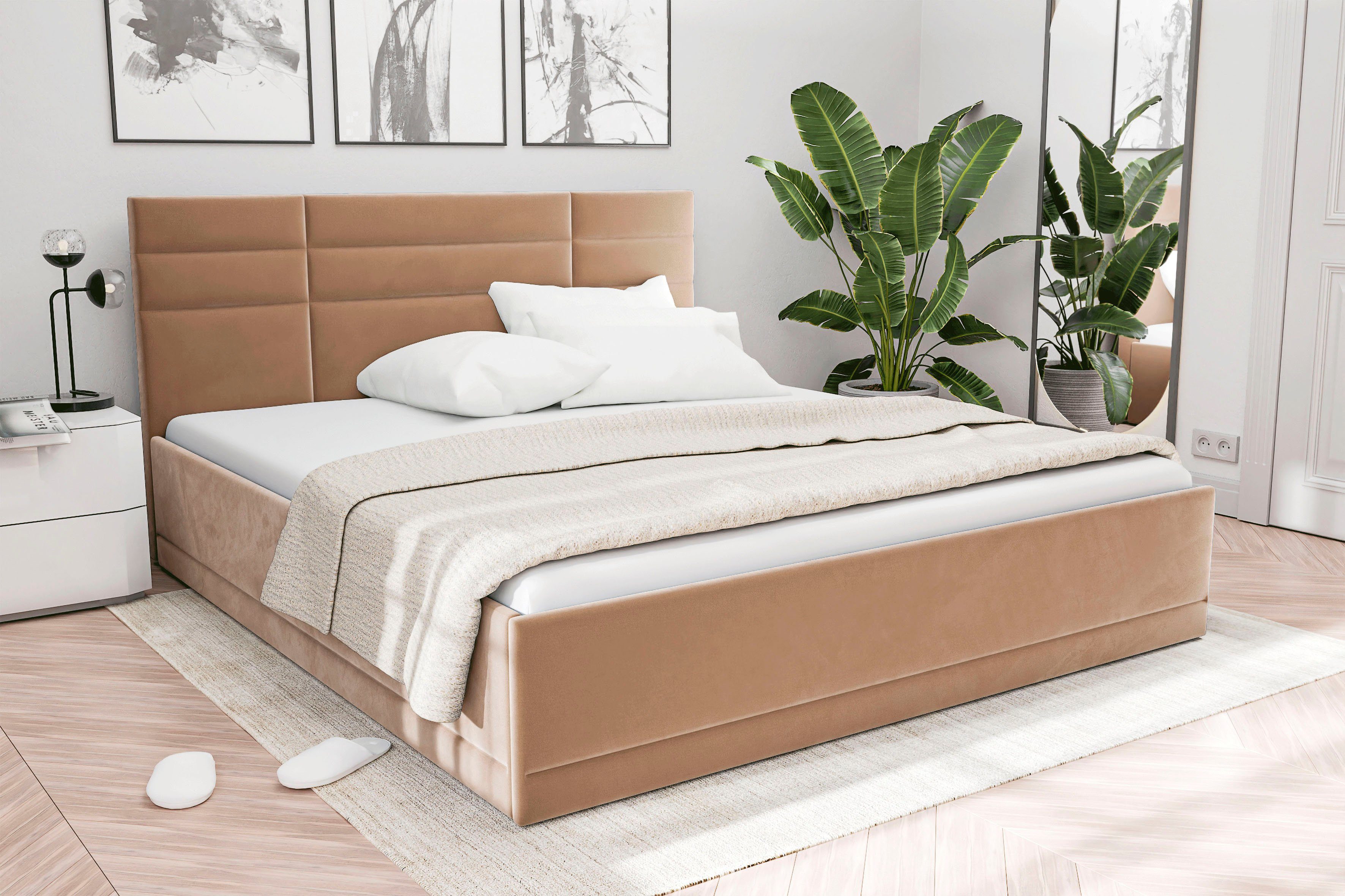 Westfalia Polsterbetten Gestoffeerd bed Praag keuze uit 3 matrastypes, met of zonder bedlade bedden maat 200 cm x 210 cm bruin