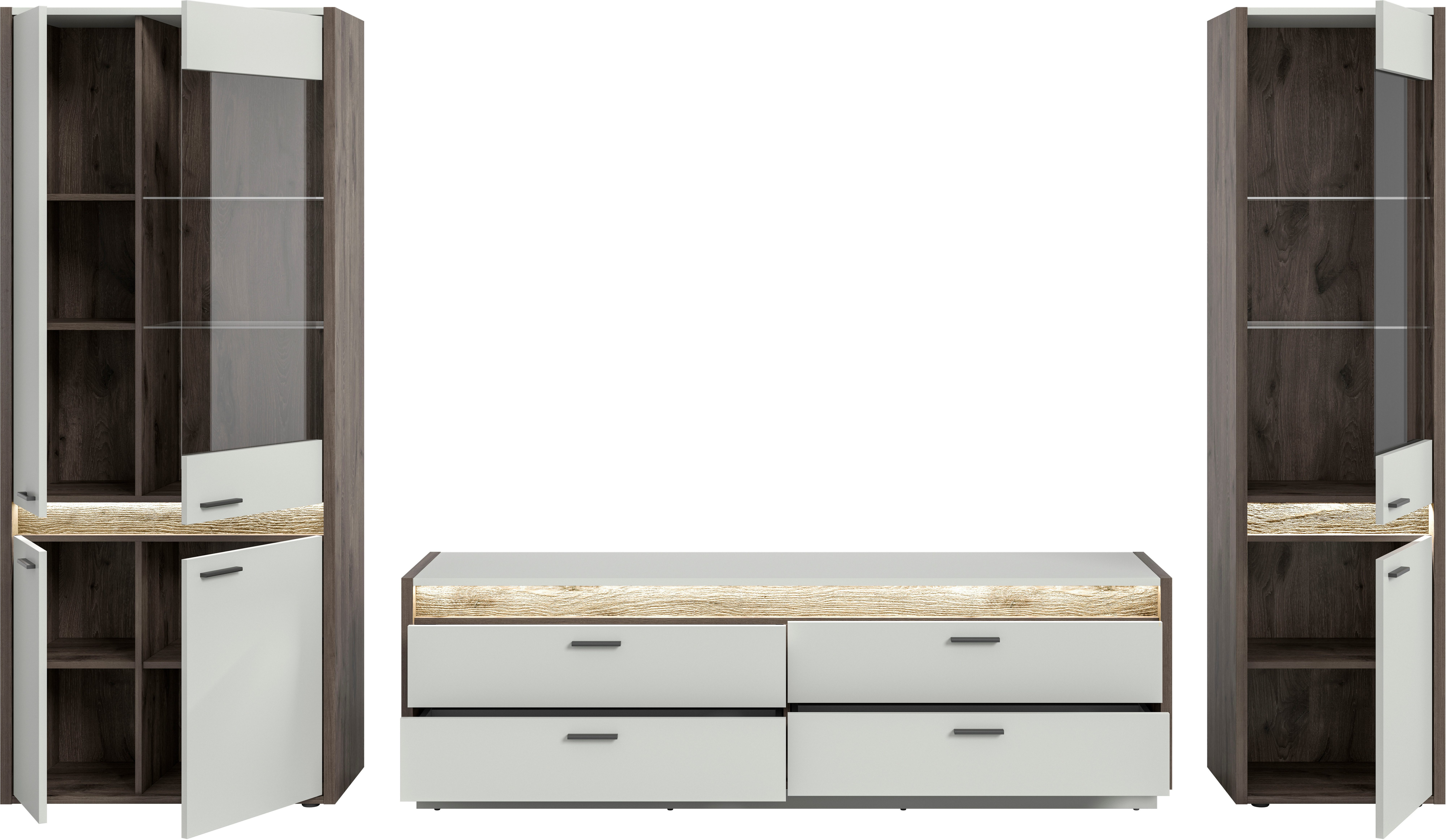 INOSIGN Wandmeubel Treviso, Breedte 350 cm, bestaand uit: 2x Vitrine en 1x Lowboard (3-delig)