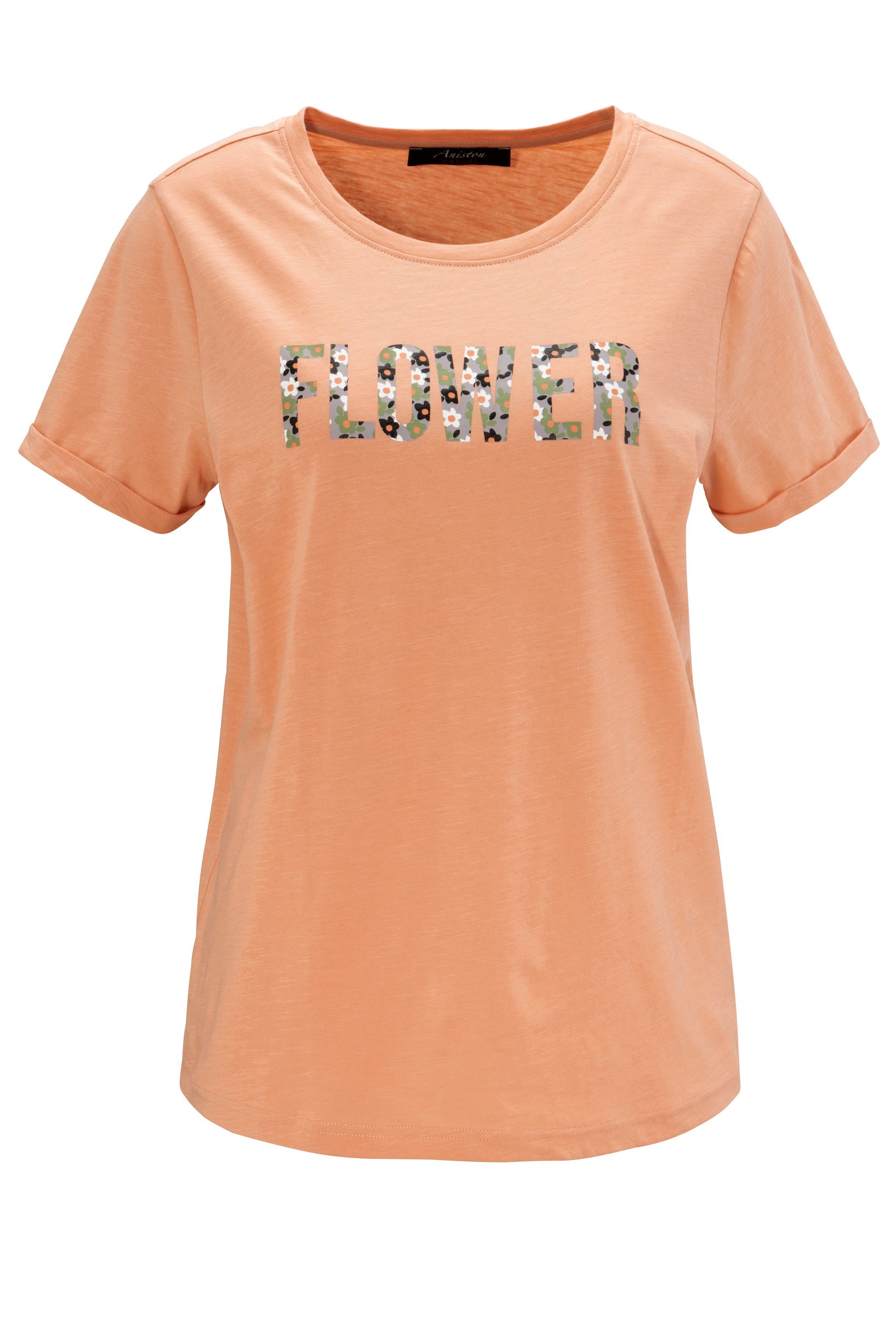 Aniston CASUAL T-shirt met gebloemde letters op de voorkant. nieuwe collectie