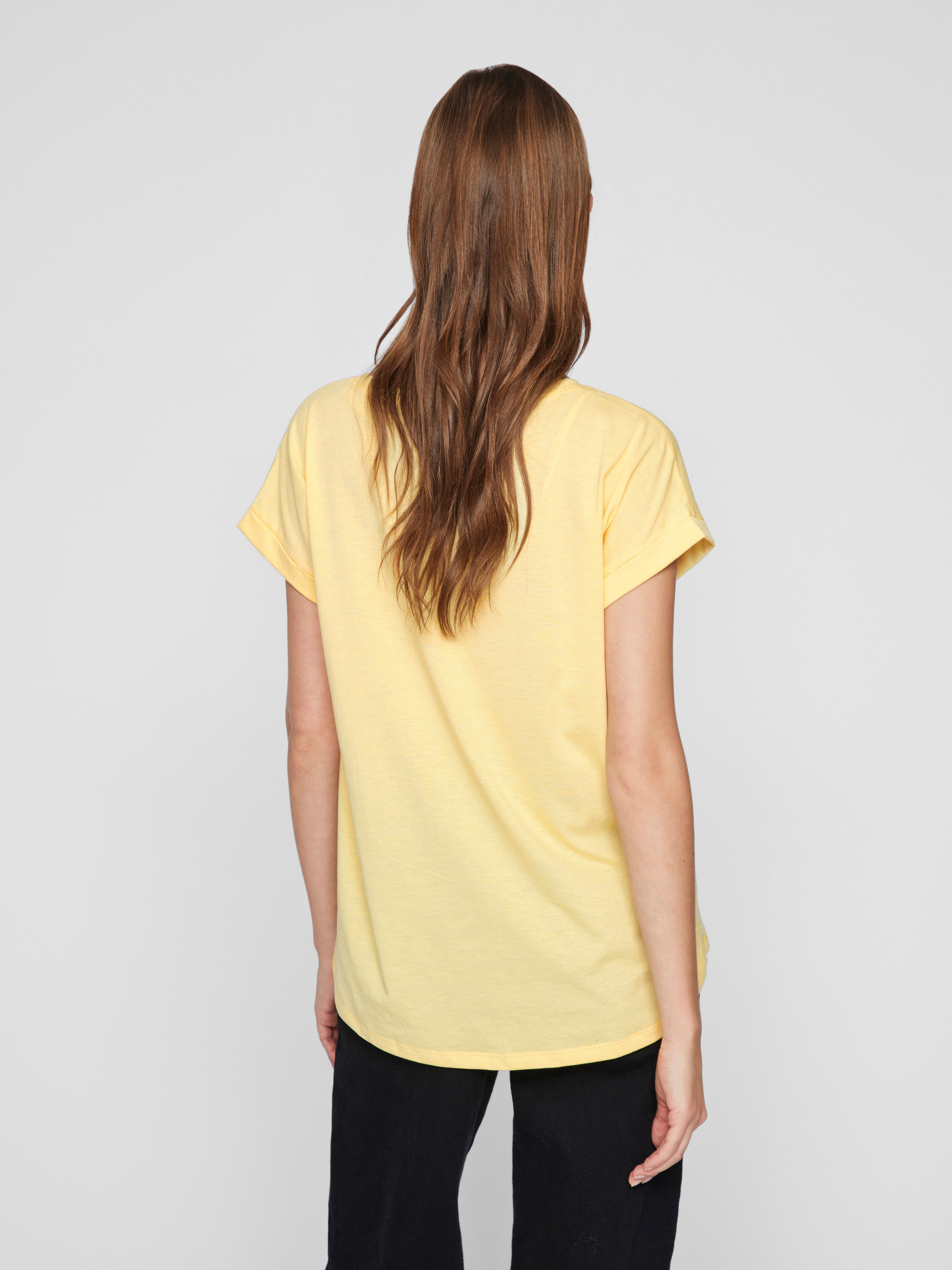 Vila Shirt met ronde hals VIDREAMERS NEW PURE T-SHIRT/SU-NOOS Basic dames T-shirt met ronde hals en omgeslagen mouwen