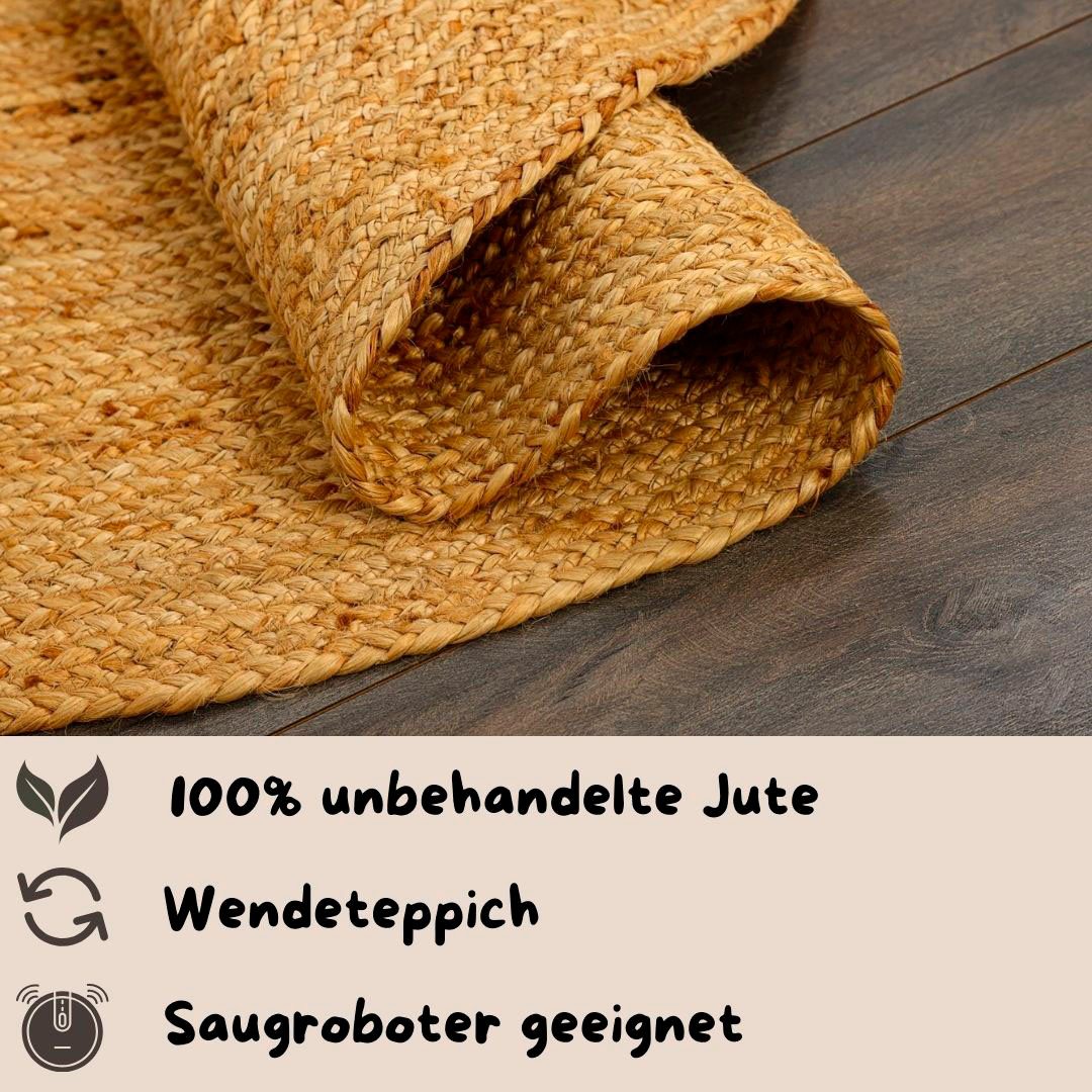 my home Vloerkleed Bjarka gemêleerd, 100% jute, handgeweven, ook rechthoekig verkrijgbaar