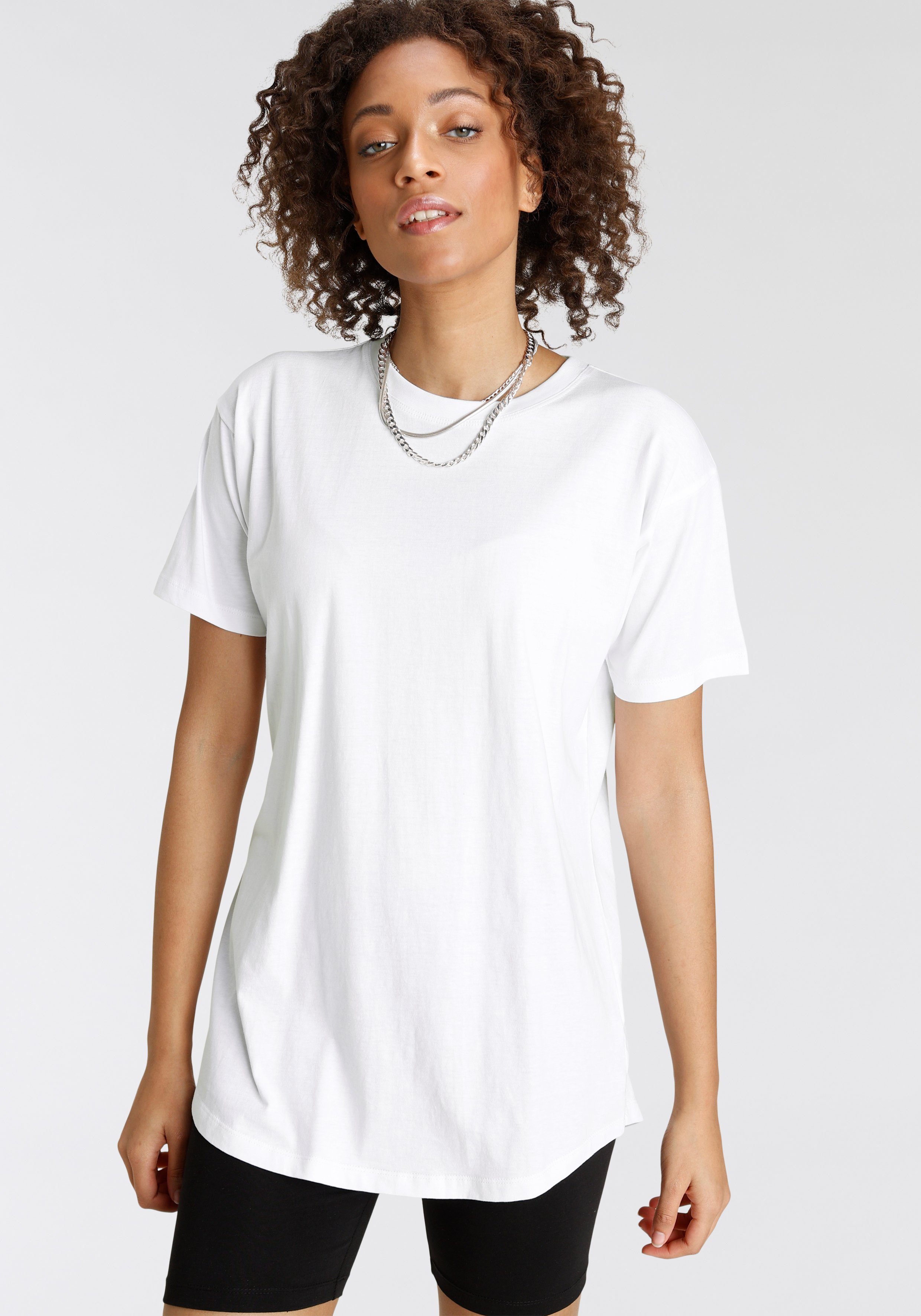 Tamaris Oversized shirt Korte mouwen, wijde snit, basic-stijl, ronde hals