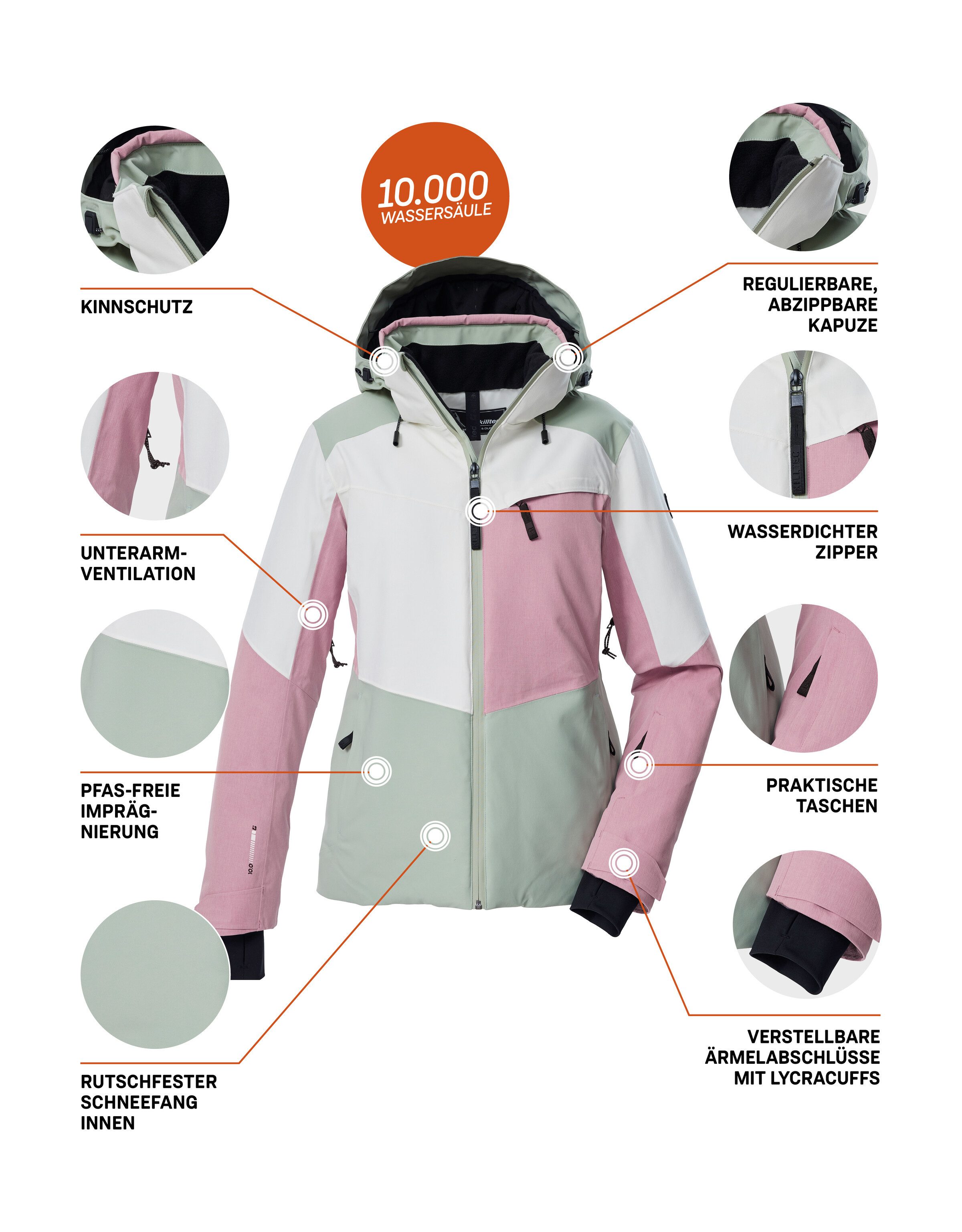 Killtec Ski-jack KSW 39 WMN SKI JCKT Waterdichte dames ski jas met ademend vermogen en slimme functies