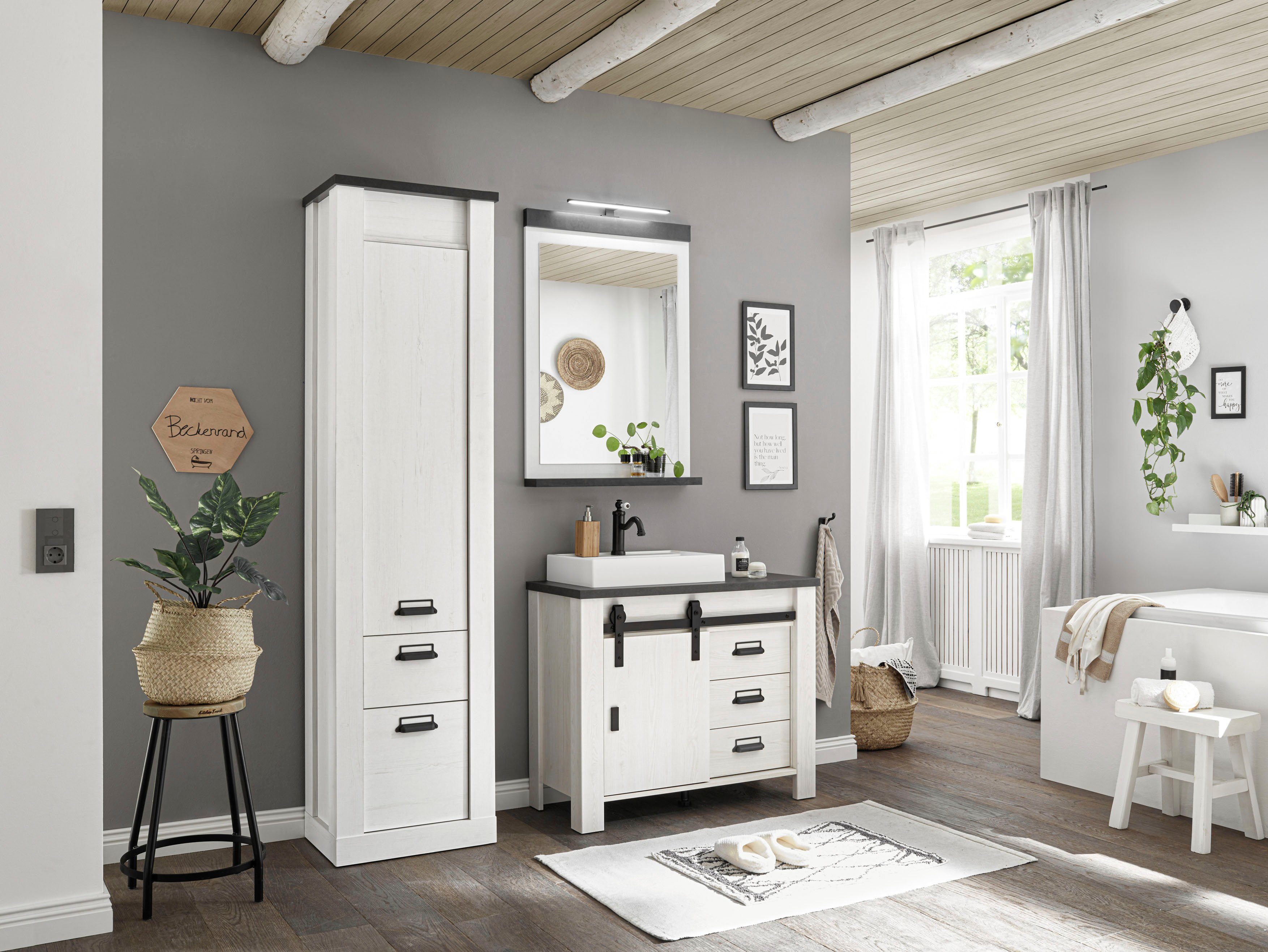 Home affaire Multifunctionele kast Sherwood in moderne houtlook, met metalen apothekers handgrepen, hoogte 201 cm