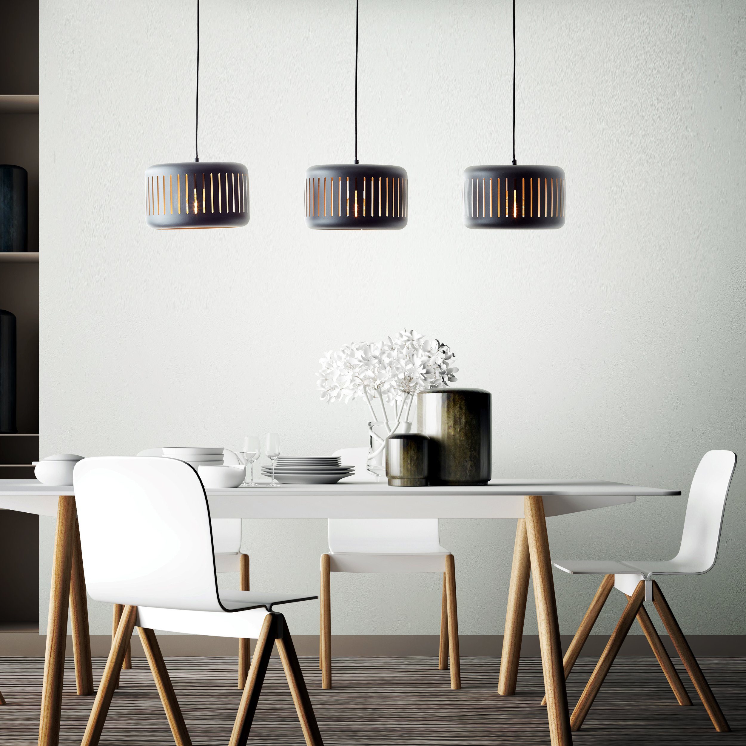 Brilliant Leuchten Hanglamp Tyas 120 x 110 x 27 cm, 3 x e27, inkortbaar, metaal, zwart/goudkleurig (1 stuk)