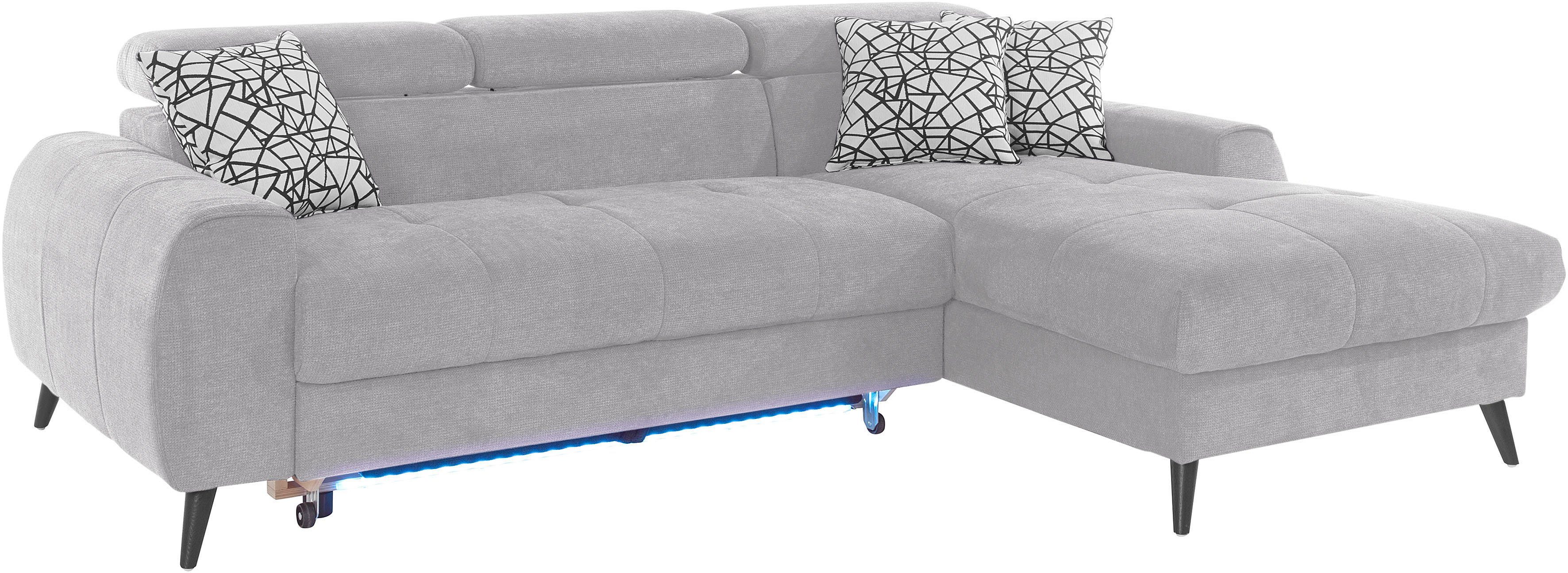 COTTA Hoekbank Mia L-Form mit 3 Zierkissen 3-delige kussenset, récamier, naar keuze met of zonder rgb-verlichting