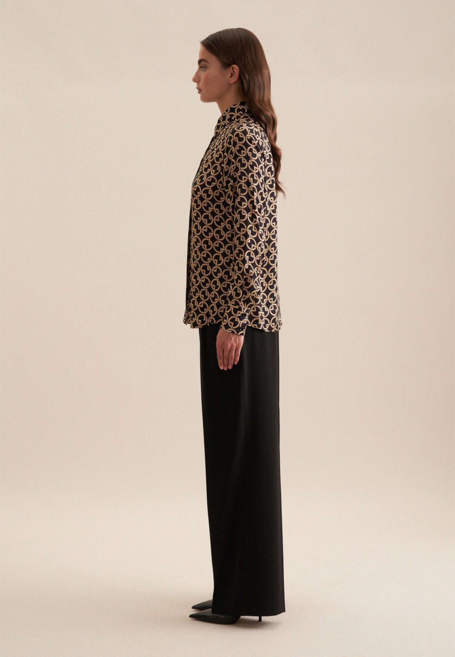 seidensticker Overhemdblouse Zwarte roos Lange mouwen kraag print