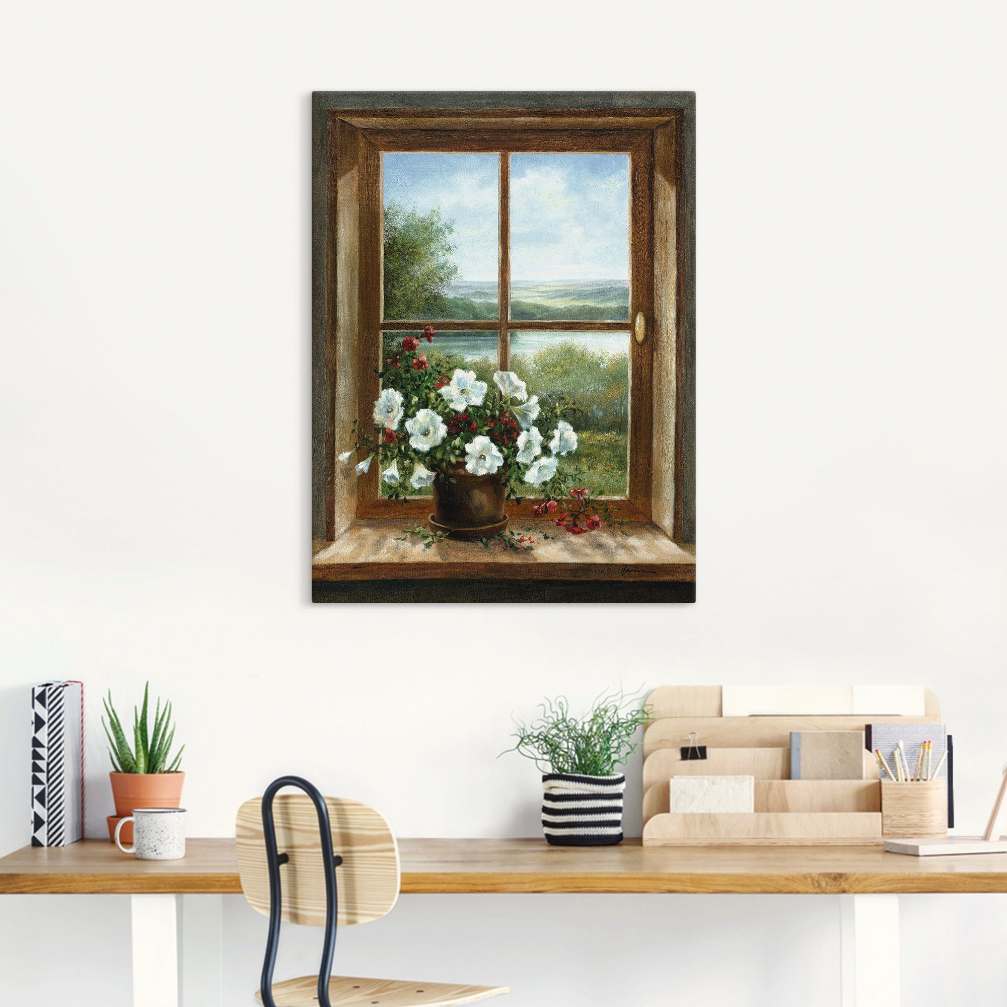 Artland Artprint Bloemen bij het raam als artprint van aluminium, artprint voor buiten, artprint op linnen, poster, muursticker