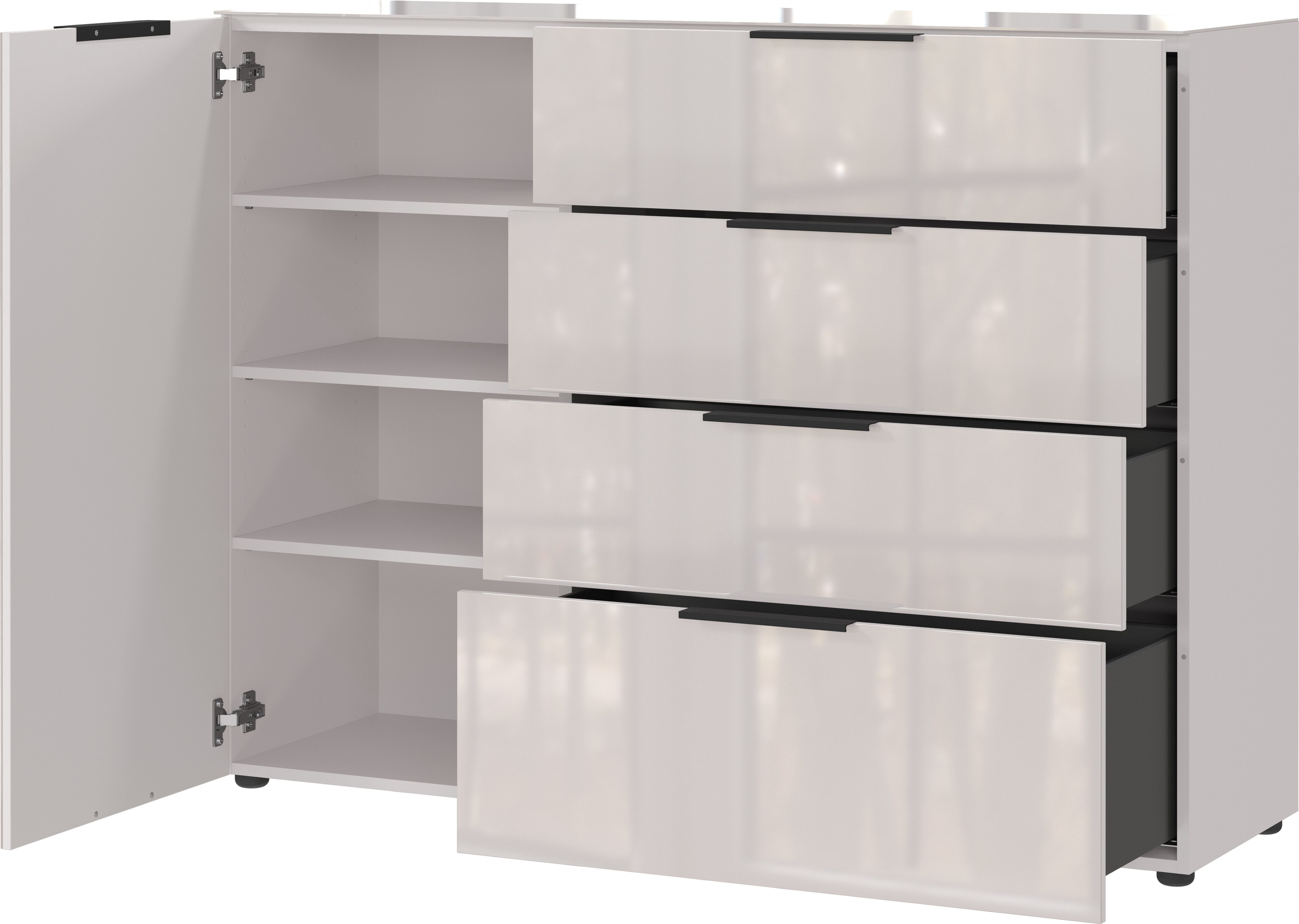 GERMANIA Dressoir OAKLAND in 2 breedten, fronten en bovenblad met glas-inlay