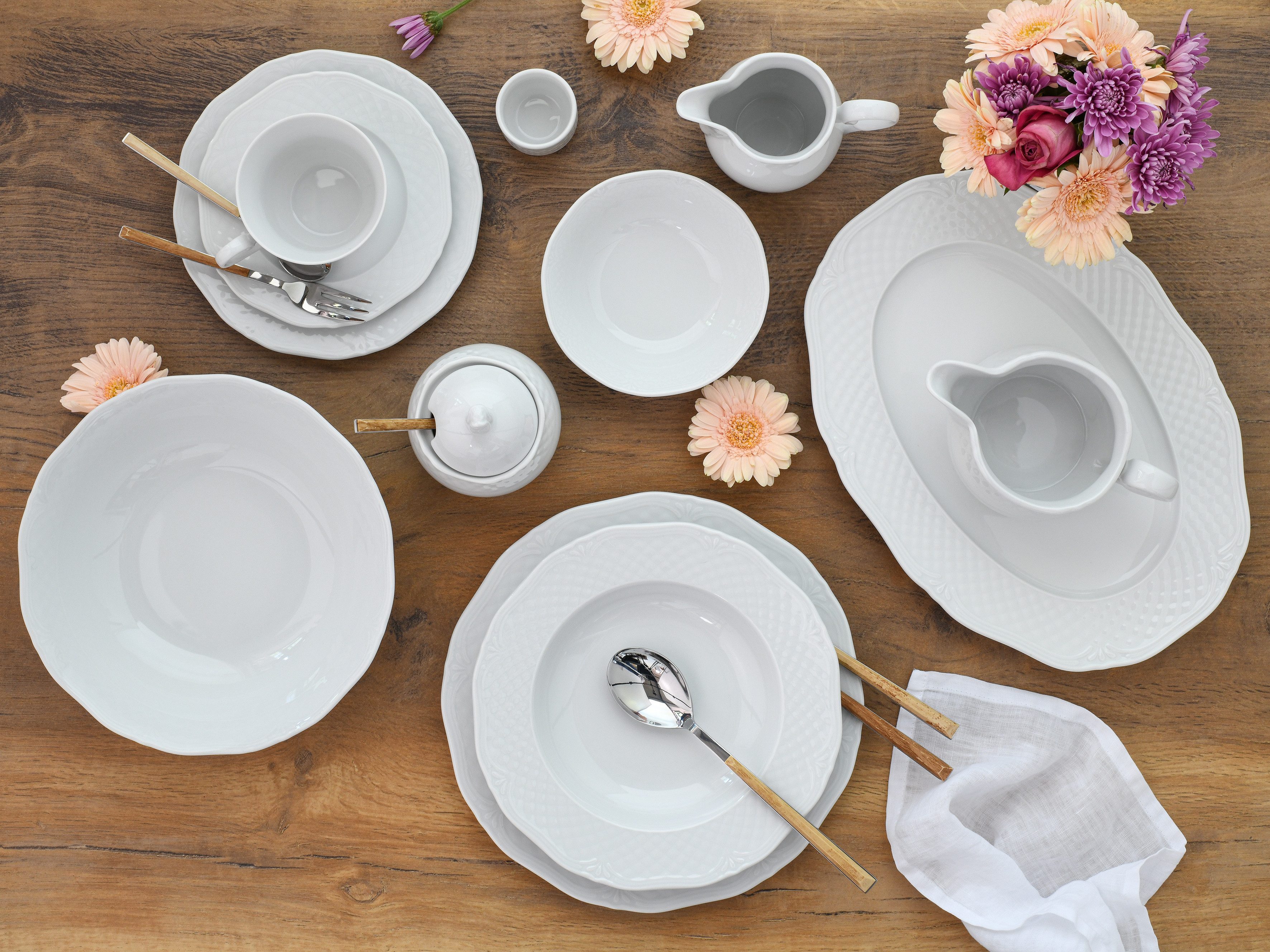 CreaTable Combi-servies Servies-set Arianne Servies, wit, klassiek, 61 delen, voor 8 personen (set, 61-delig)