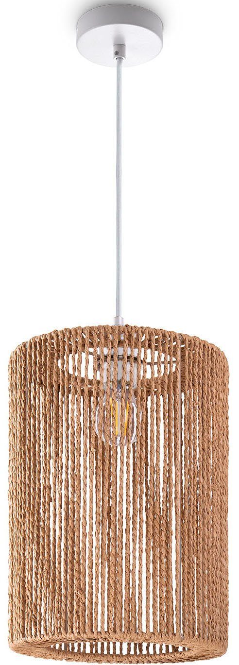 Paco Home Hanglamp Hugo Ricarda Woonkamer eetkamer rattan look Boho lampenkap papier rond