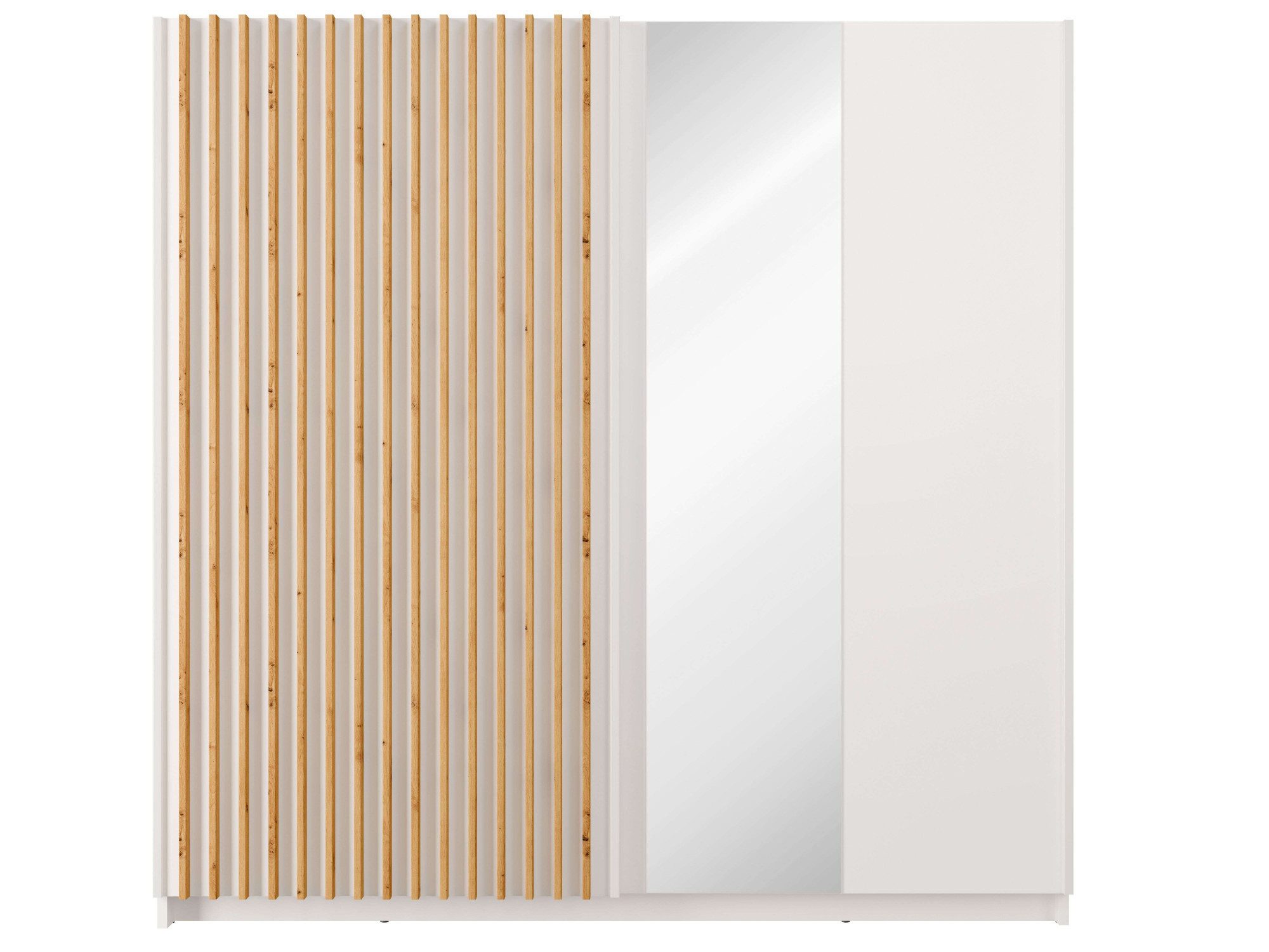 INOSIGN Kledingkast Camden met spiegel, 4 legplanken en kledingstang Garderobe met 2 schuifdeuren en lamellen, BxHxD 200,2x198,5x61,6 cm