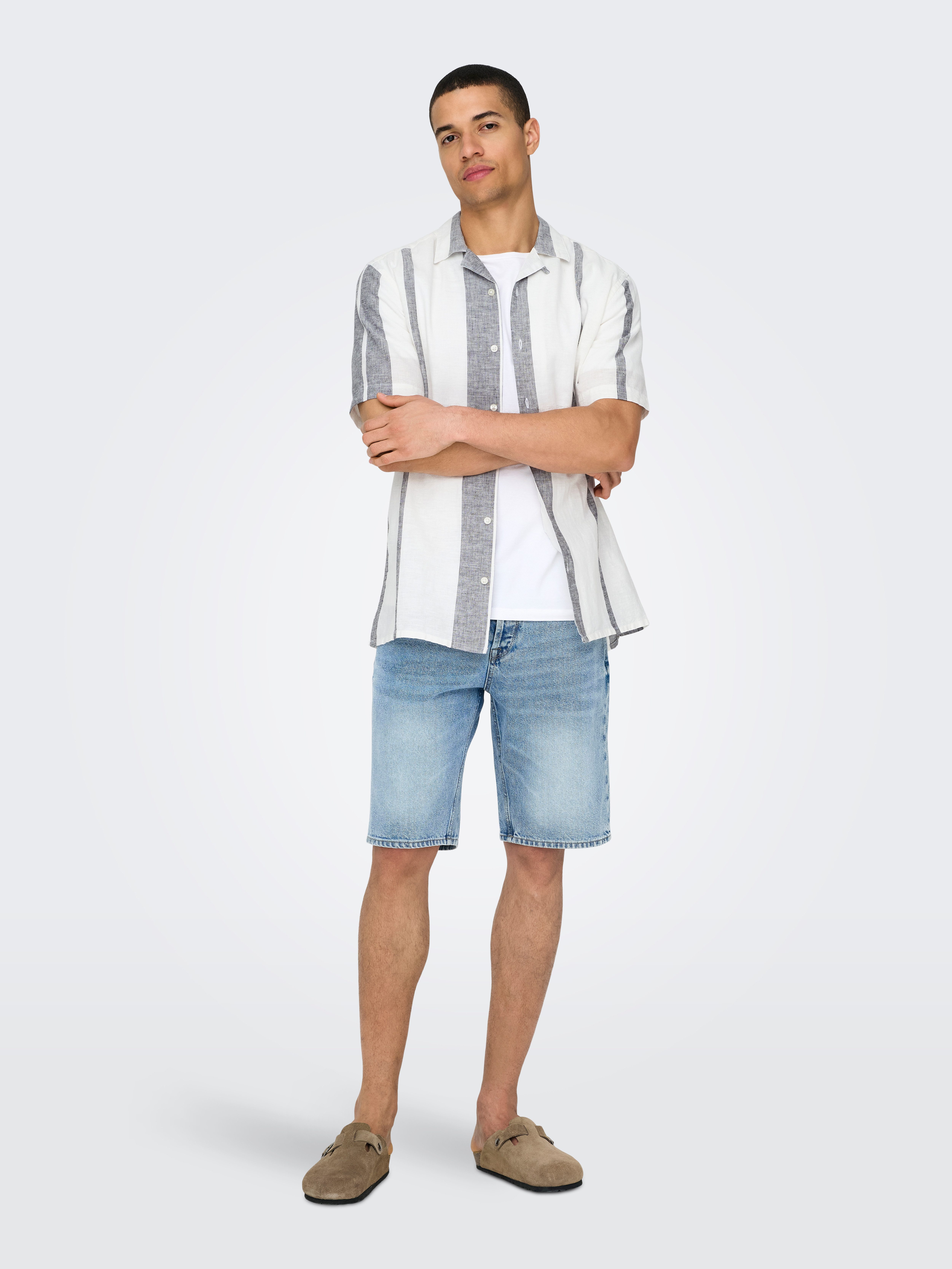 ONLY & SONS Overhemd met korte mouwen ONSCAIDEN SS STRIPE LINEN RESORT NOOS