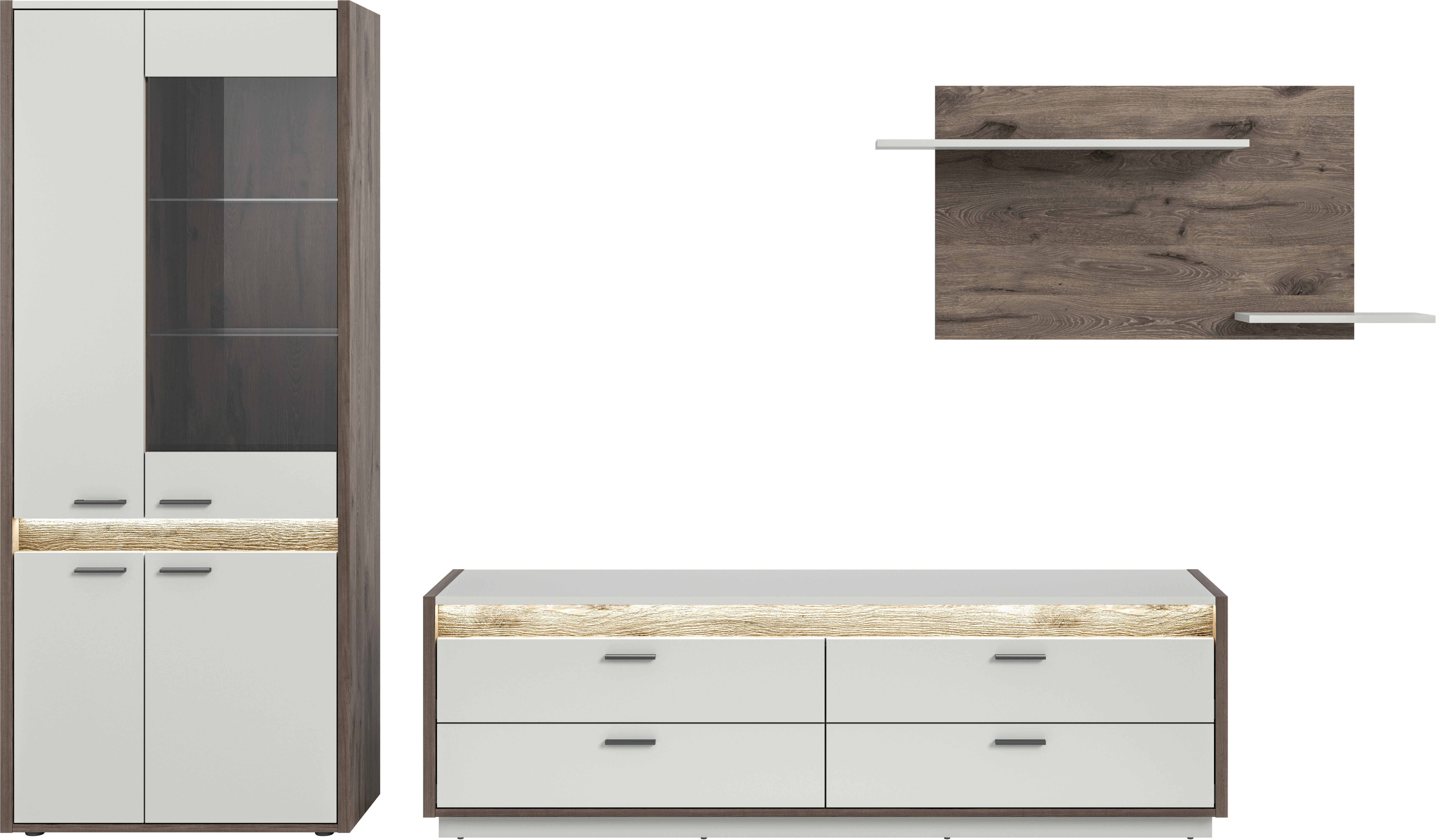 INOSIGN Wandmeubel Treviso, Breedte 299 cm, bestaand uit: 1x Vitrine, 1x Lowboard en (3-delig)