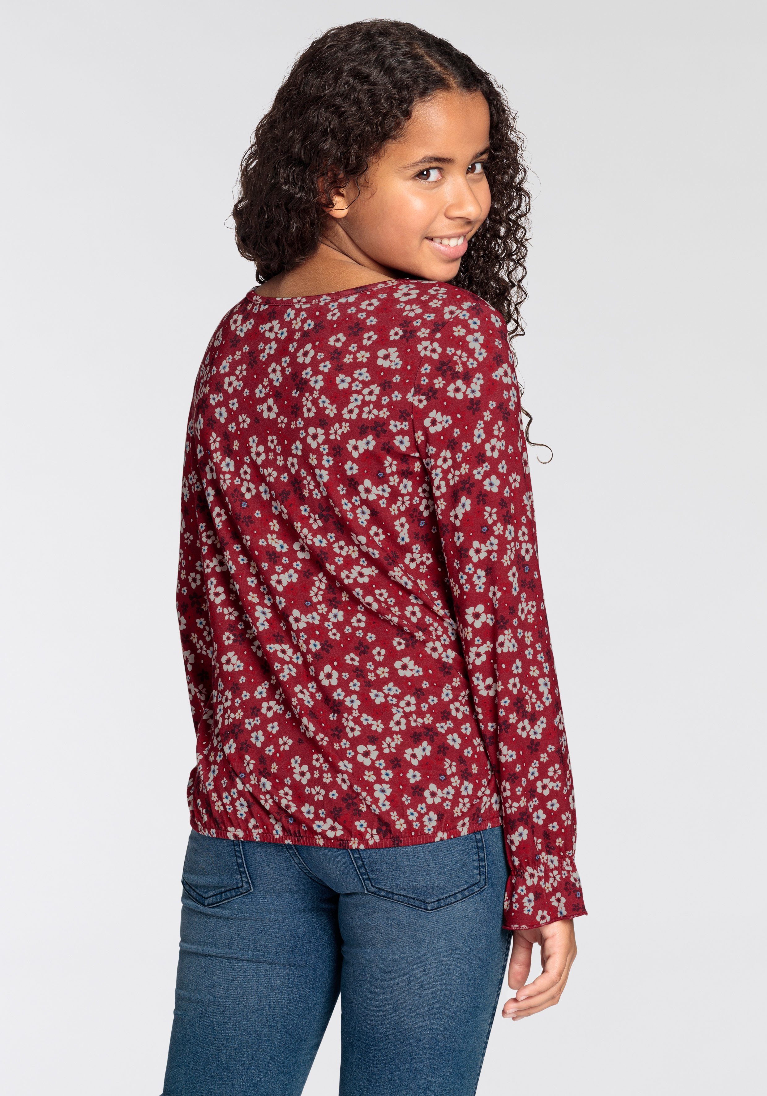 DELMAO Shirt met lange mouwen Voor meisjes langarmig, comfortabel gesneden, effen, met v-hals