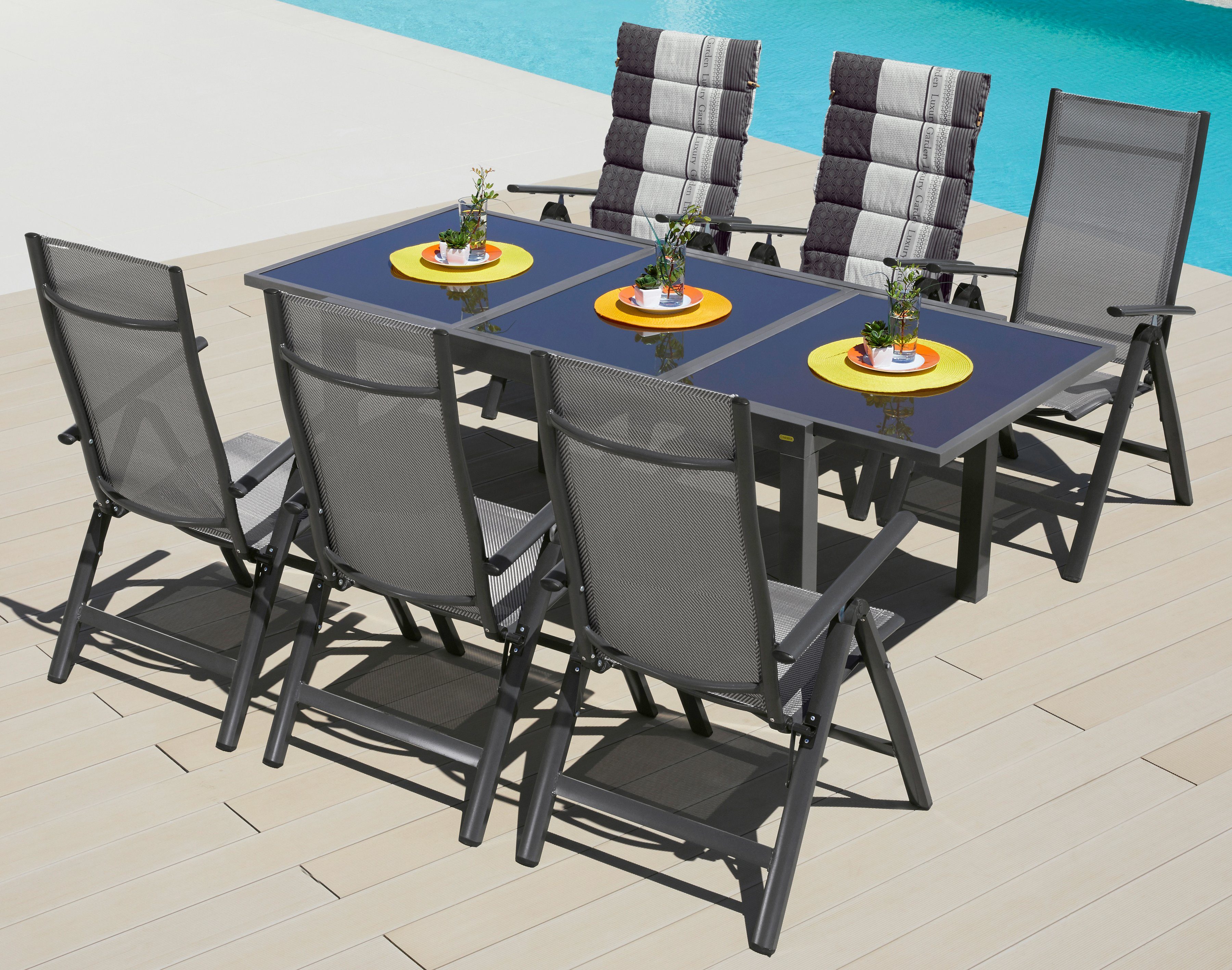 MERXX Tuin-eethoek Amalfi 6 stoelen met tafel (7-delig) tuinsets bruin