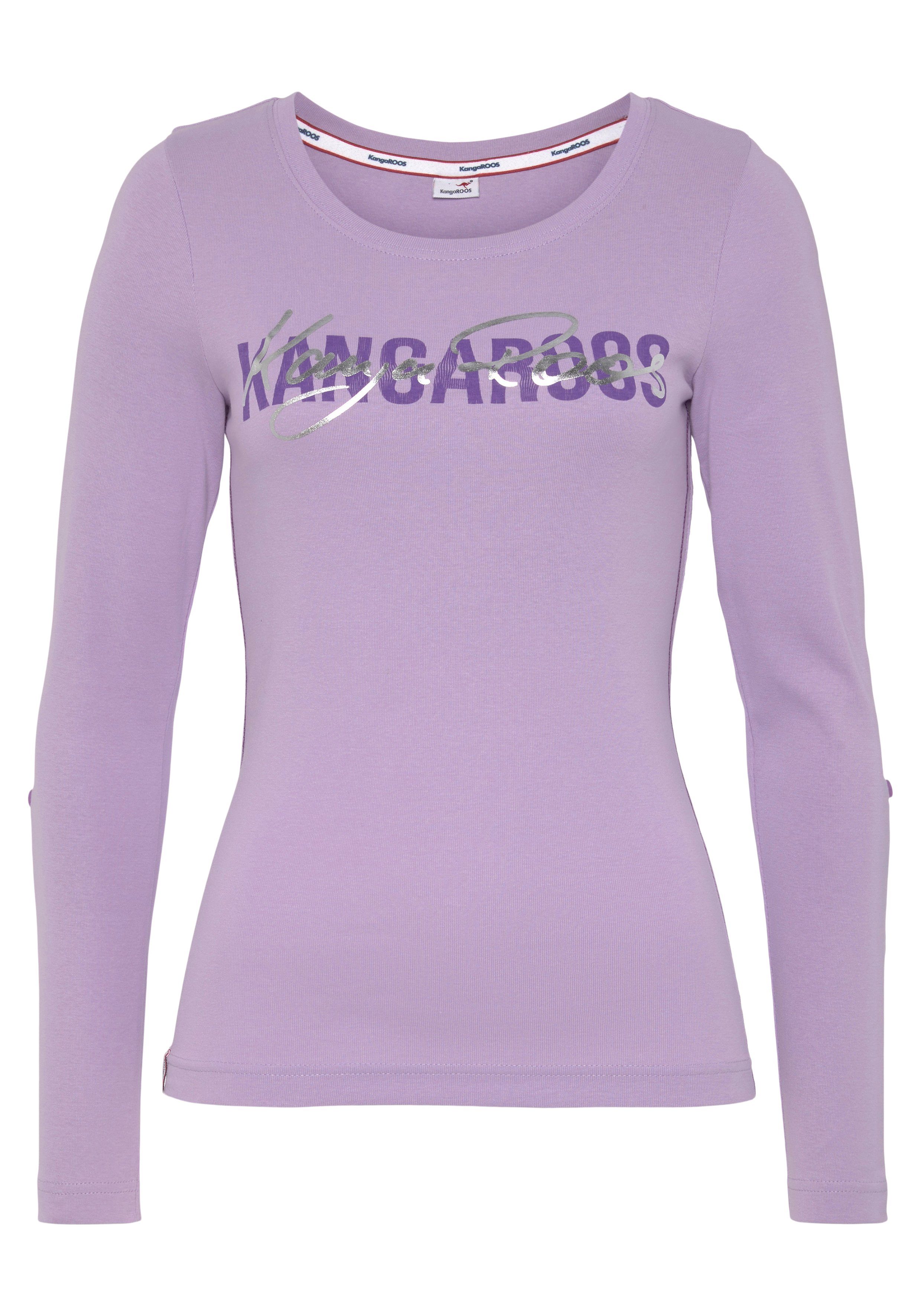 KangaROOS Shirt met lange mouwen oprolbare mouwen, figuurvolgende snit, ronde hals