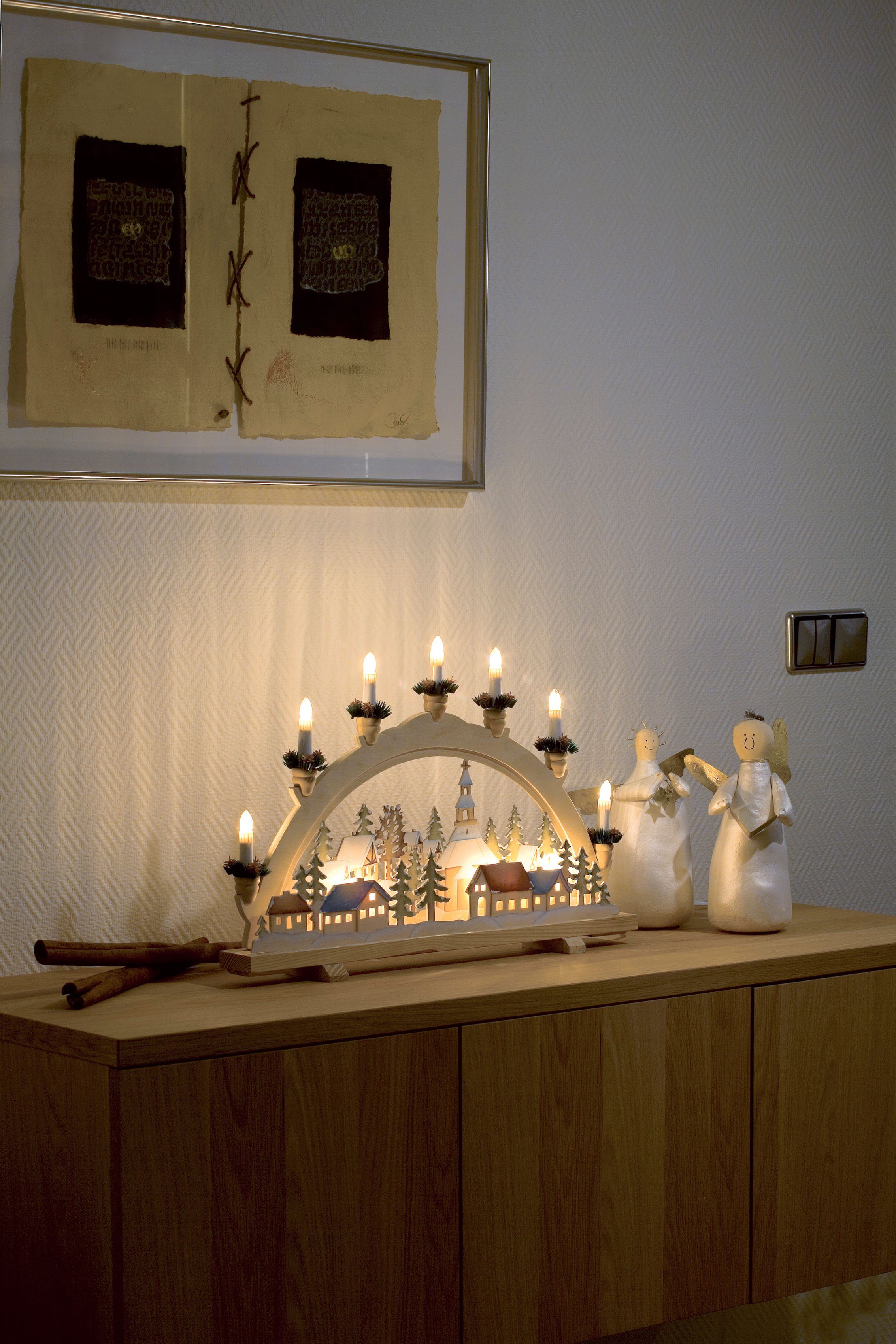 KONSTSMIDE Schwibboog Kerst versiering Houten lamp, ecru, winterlandschap, 10 heldere lampen (1-delig)