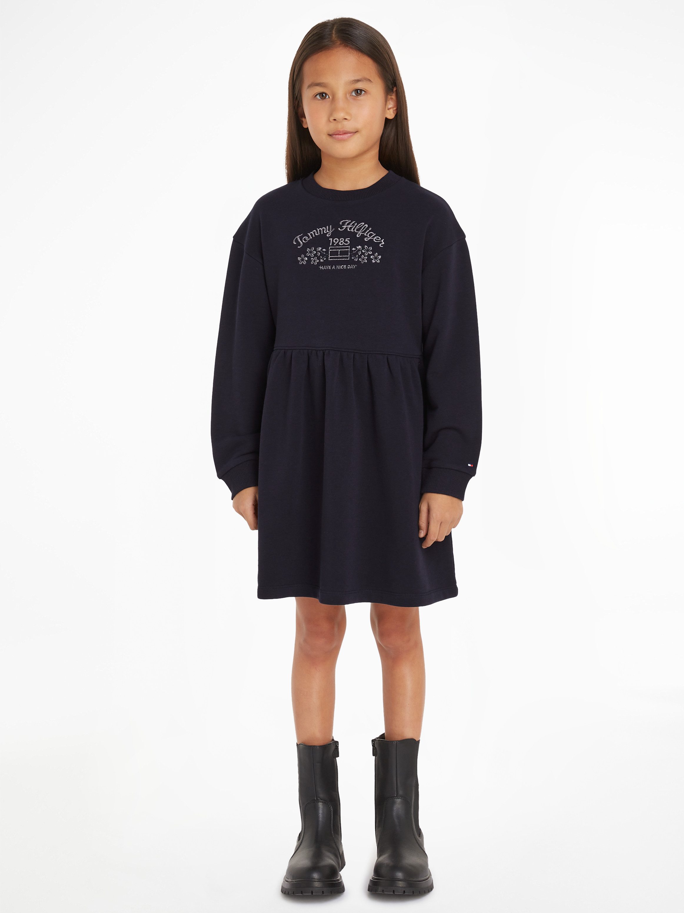 Tommy Hilfiger Gebreide jurk EMB FLOWER KNITTED DRESS LS Kinderen tot 16 jaar met logo-opdruk