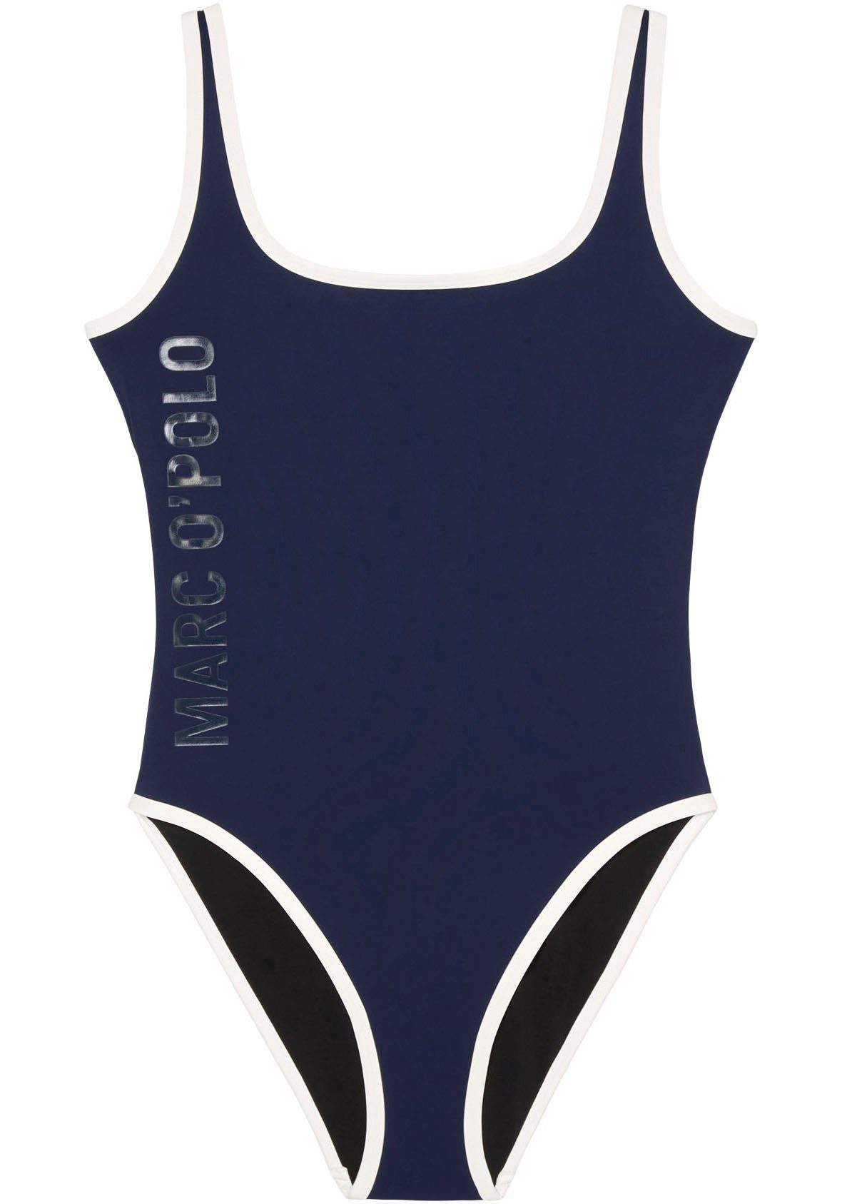 Marc O'Polo Badpak High Shine met contrasterende naden en diep decolleté op de rug