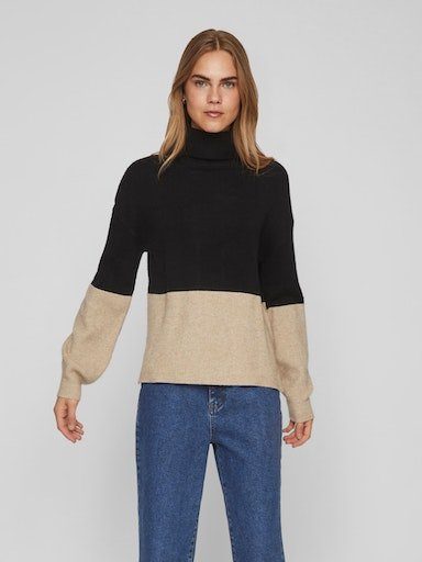 Vila Coltrui VIRIL BLOCKING ROLL-NK L/S KNIT TOP-NOOS dames coltruien maat S (36) zwart
