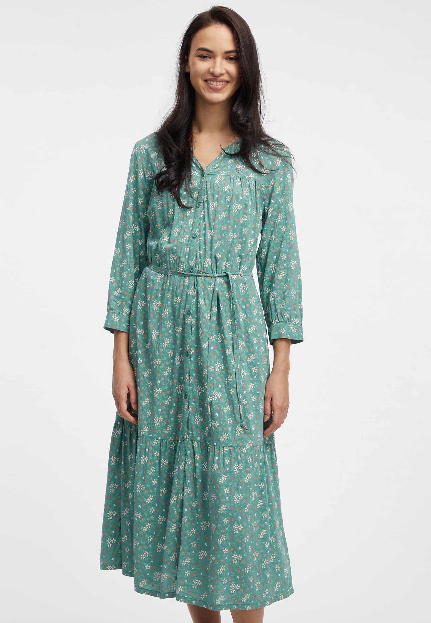 Ragwear Zomerjurk MEVE met alloverdruk, taille-bindceintuur en knoopsluiting