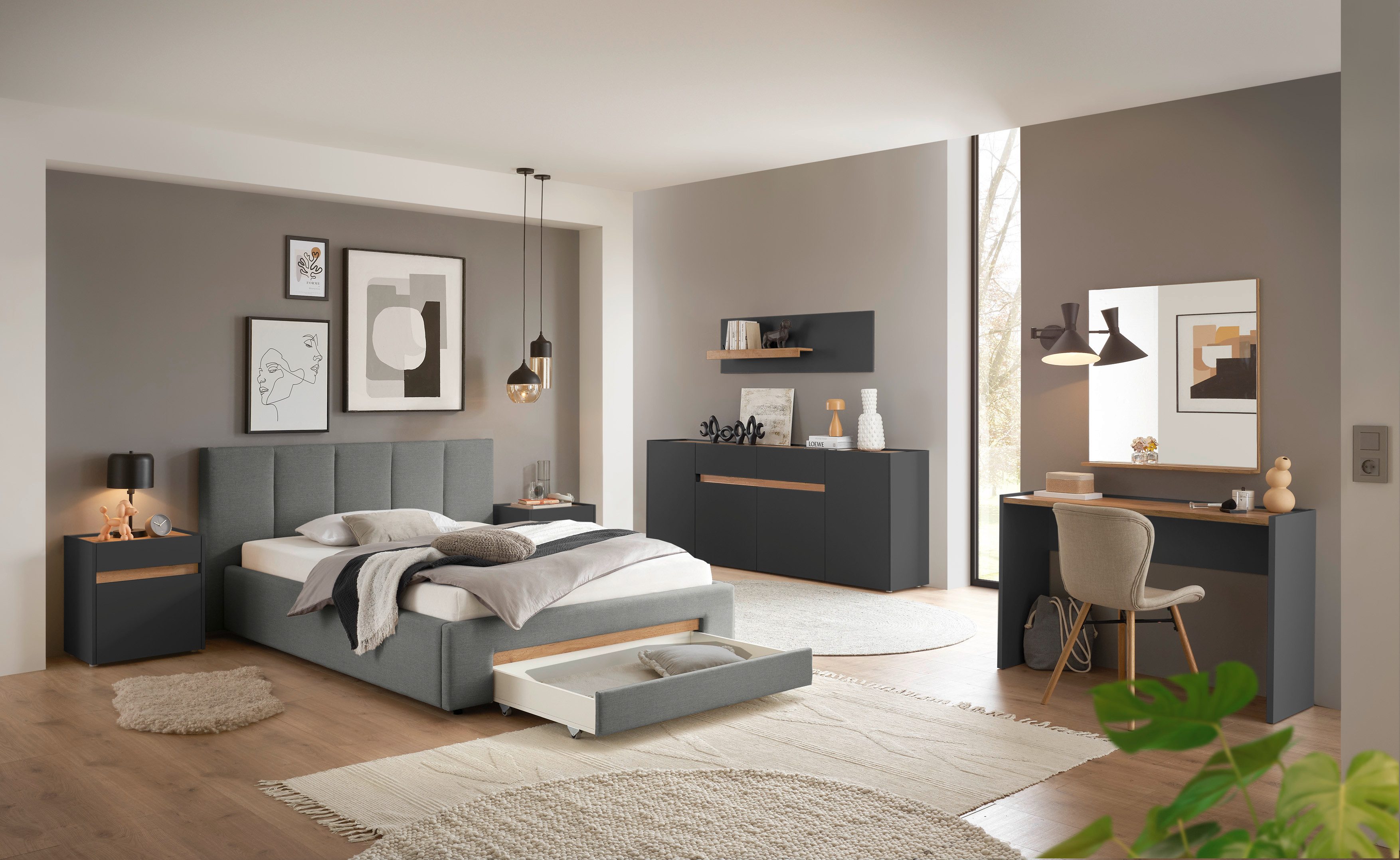 INOSIGN Gestoffeerd bed CiTY/GiRON, bedframe met bedlade, gestoffeerd opbergbed met hondenbed of opberglade, bekleding van corduroy of linnenlook