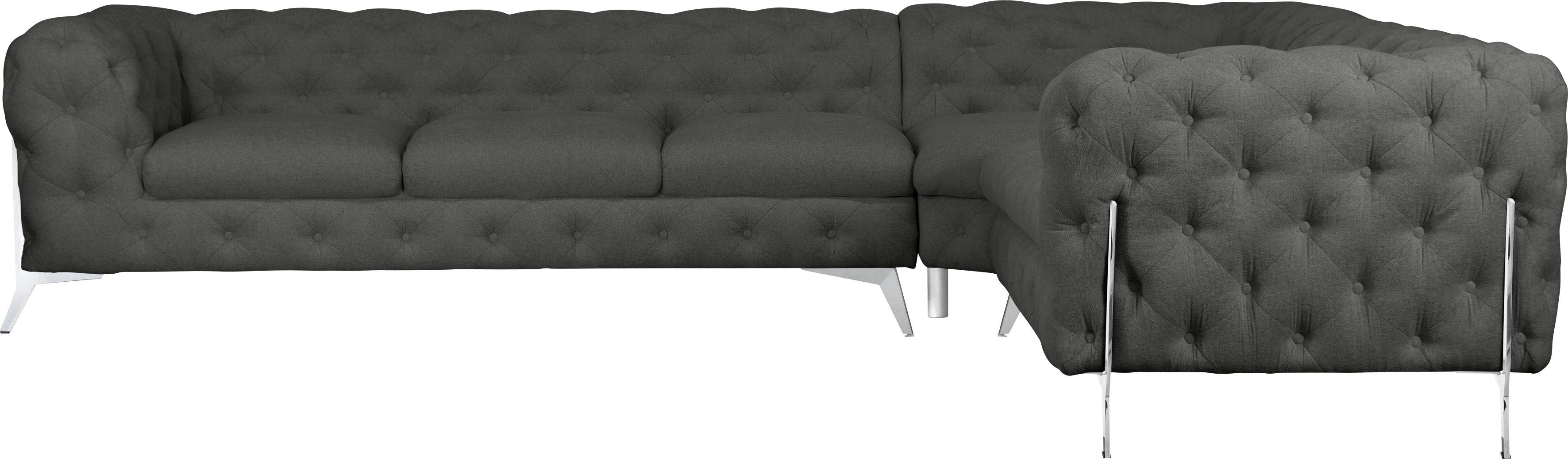 Leonique Chesterfield-bank Amaury L-vorm grote hoekbank, chesterfield-look, breedte 323 cm, kleur van de poten ter keuze
