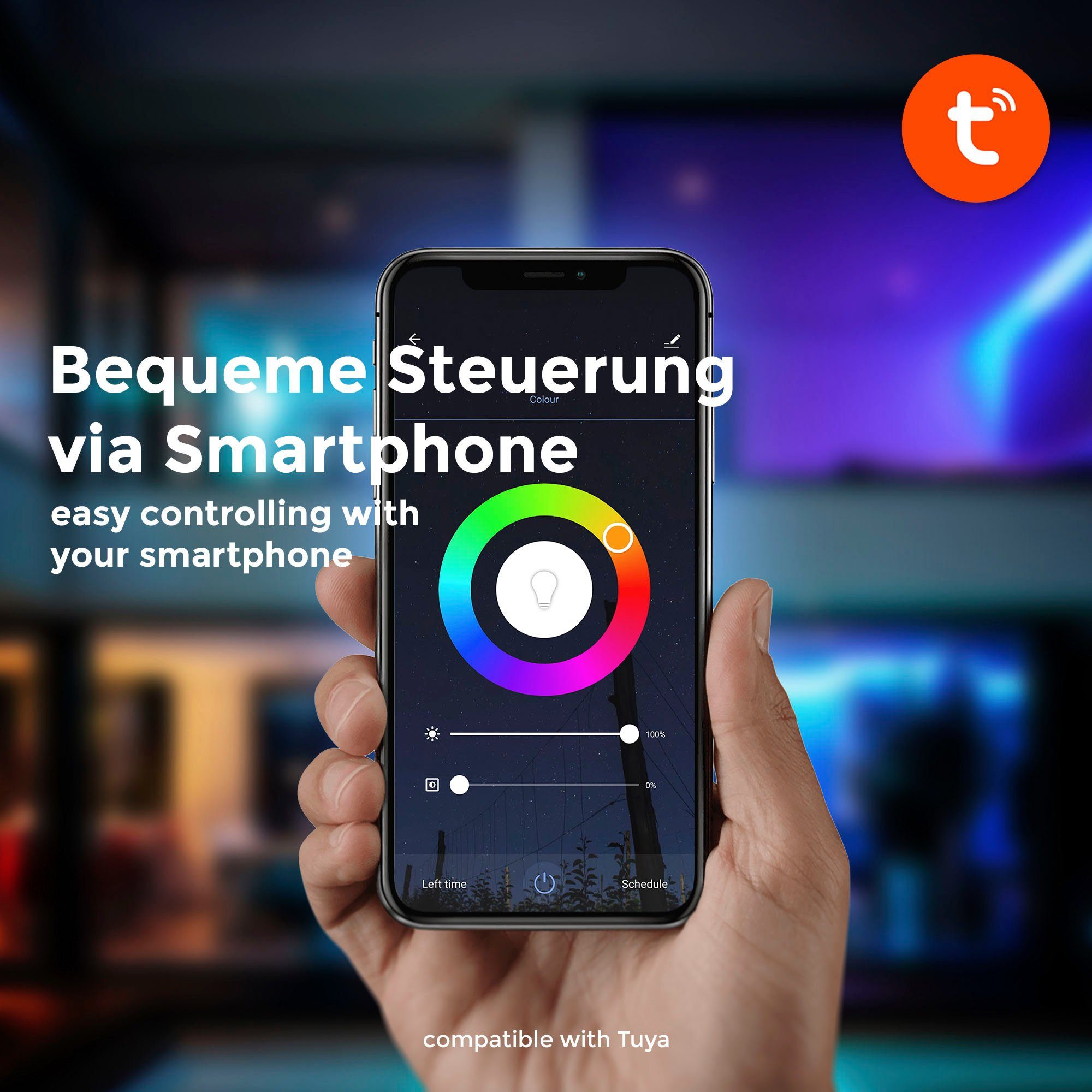 B.K.Licht Led-plafondlamp BK_SD1476 WiFi RGB-CCT plafondlamp, APP bediening, iOS+Andorid incl. afstandsbediening, kleurverandering en lichteffecten, ø 39 cm (1 stuk)