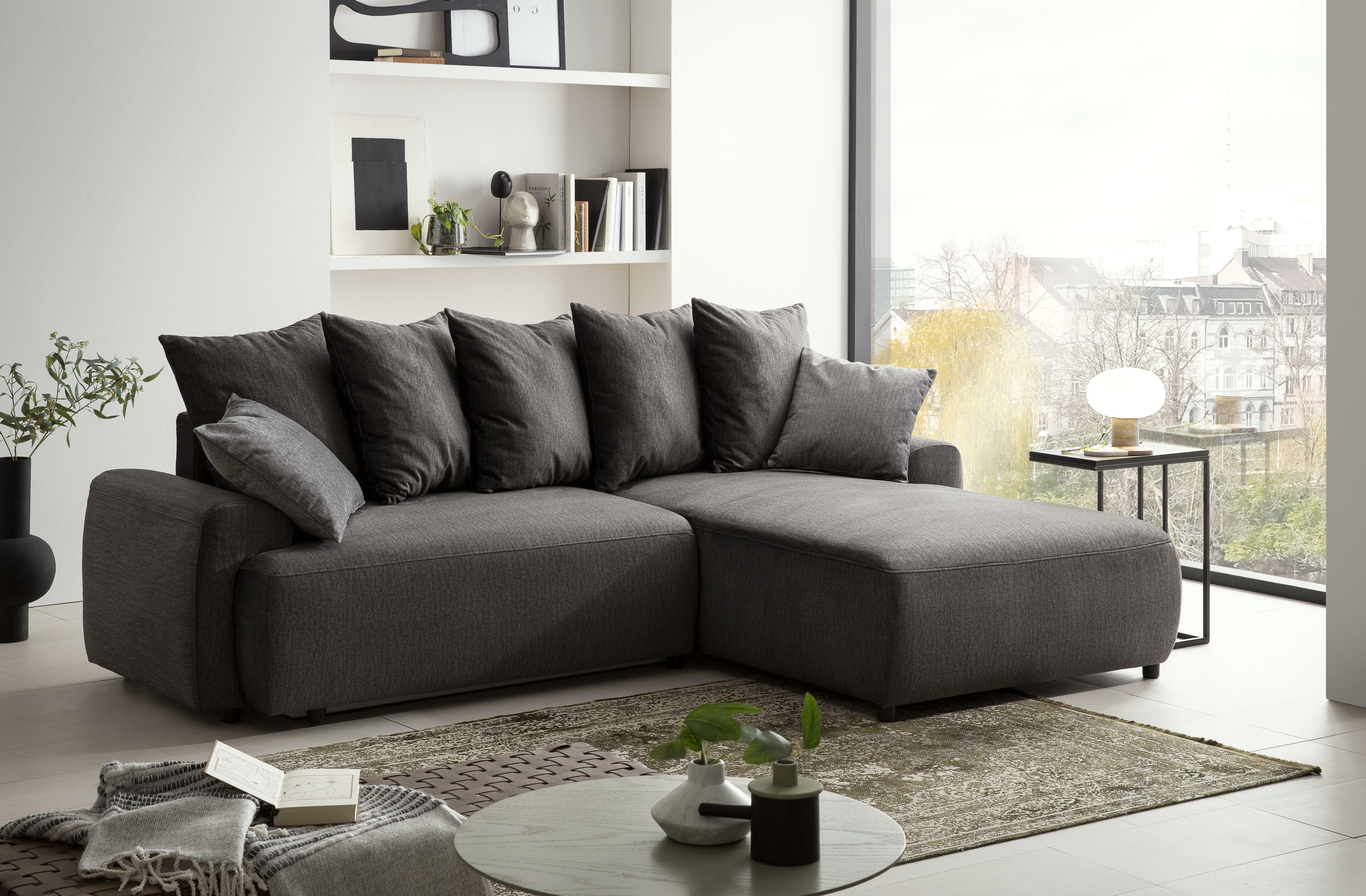 exxpo - sofa fashion Hoekbank Game, comfortabel met 5 rugkussens en 2 decoratieve kussens, L-vorm incl. bedfunctie en bedlade, comfortabel, geweldige
