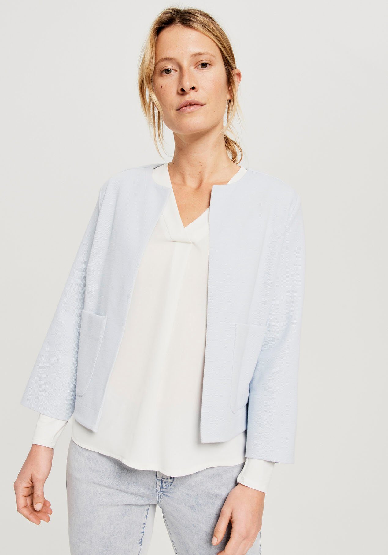 opus korte blazer janawi in open, verkort model blauw